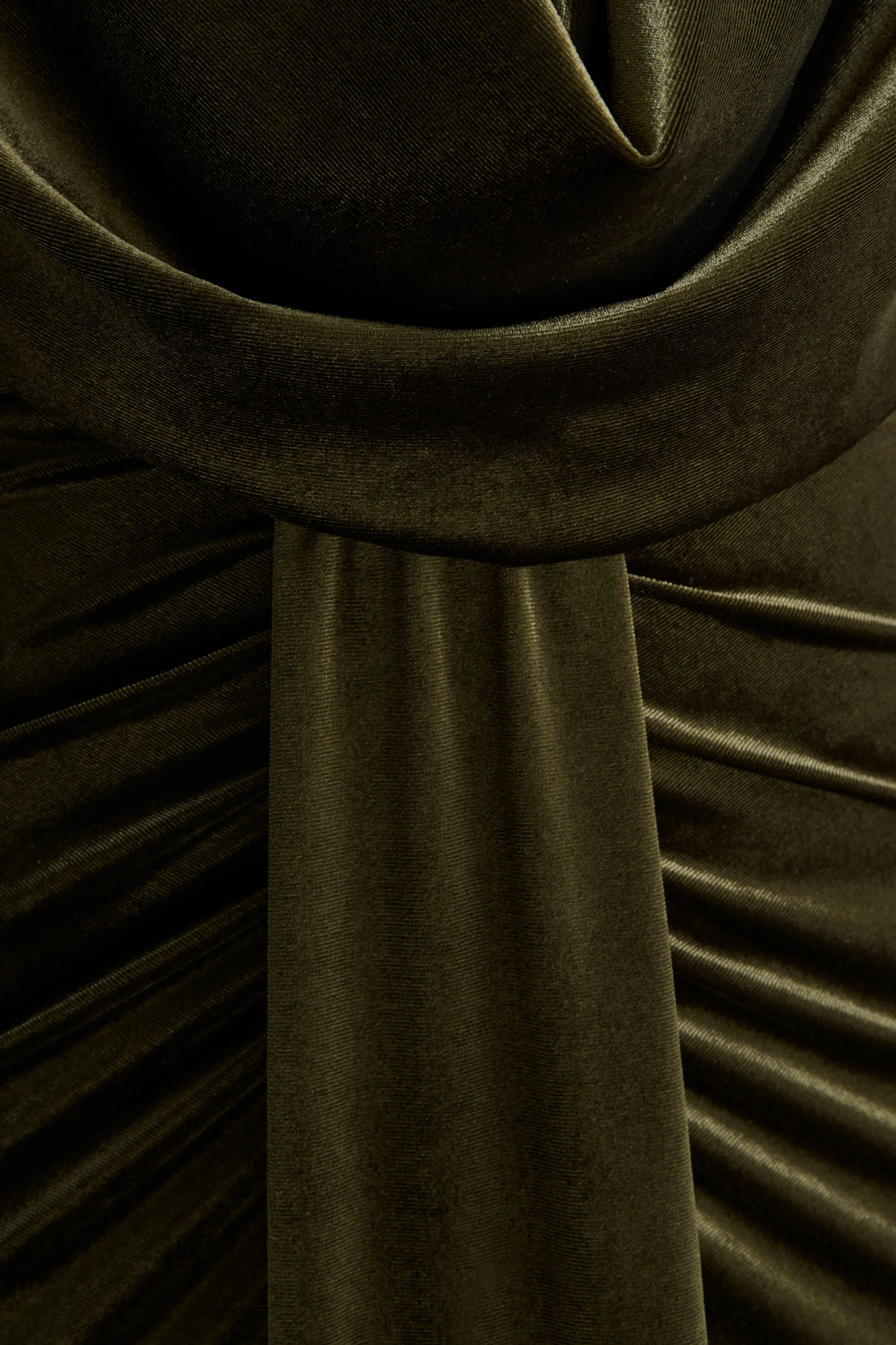 Lavernia | Olive Velvet Halter-Neck Maxi Dress With Gathered-Detailing