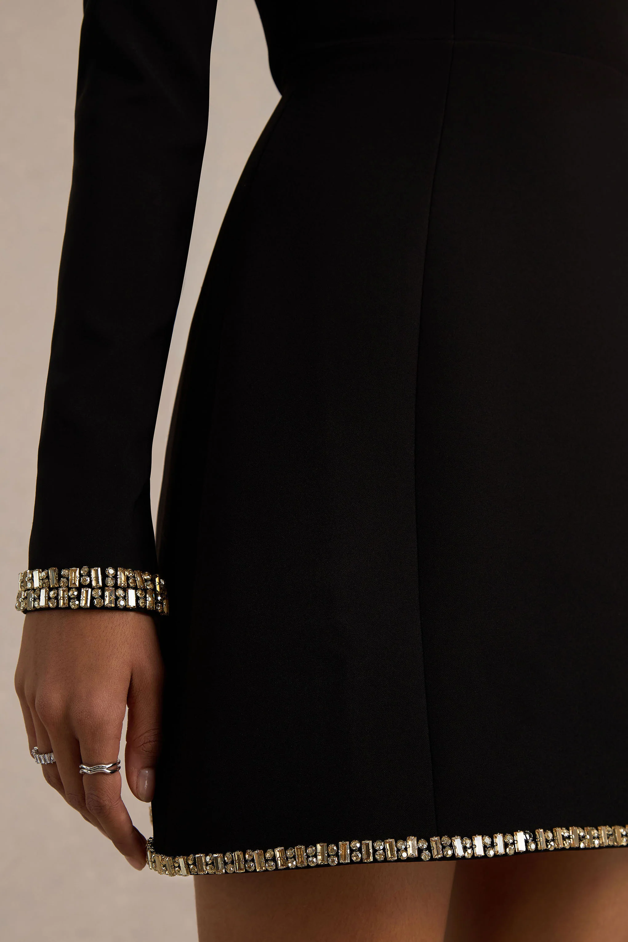 Caia | Black Embellished Square-Neck Mini Dress