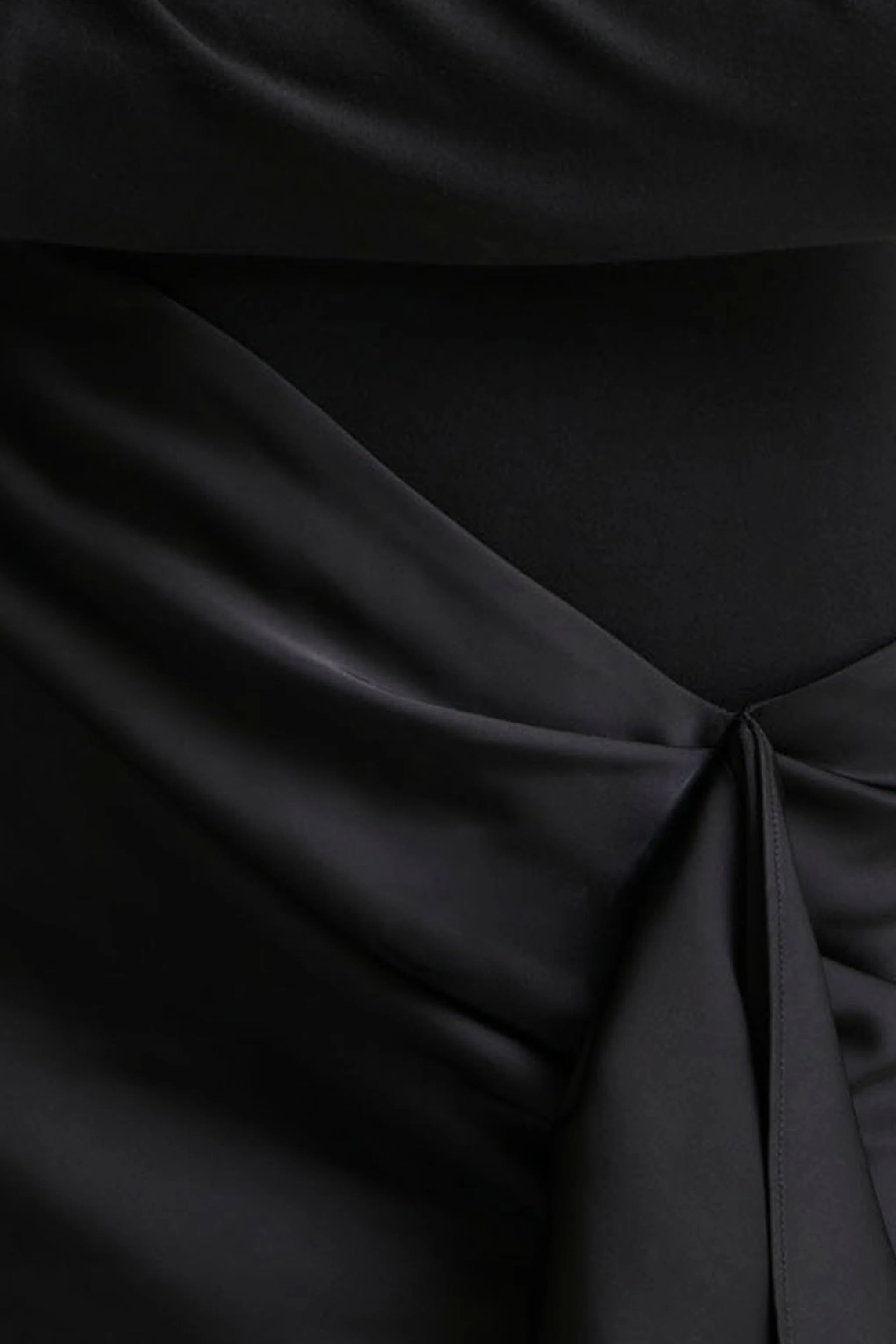 Starred | Black High-Neck Maxi Dress With Satin Wrap-Skirt And Embellished Cuffs