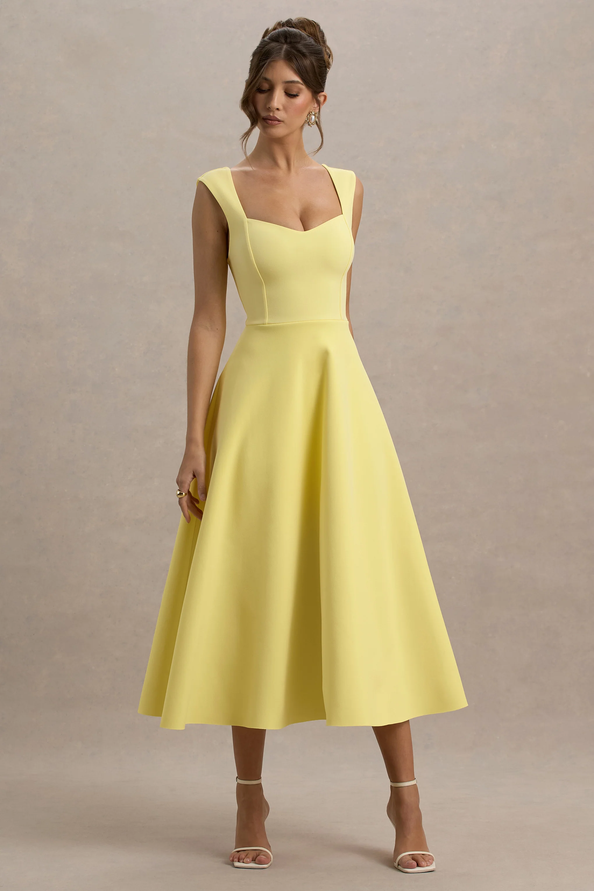 Andromeda | Lemon Sweetheart-Neck Midi Dress