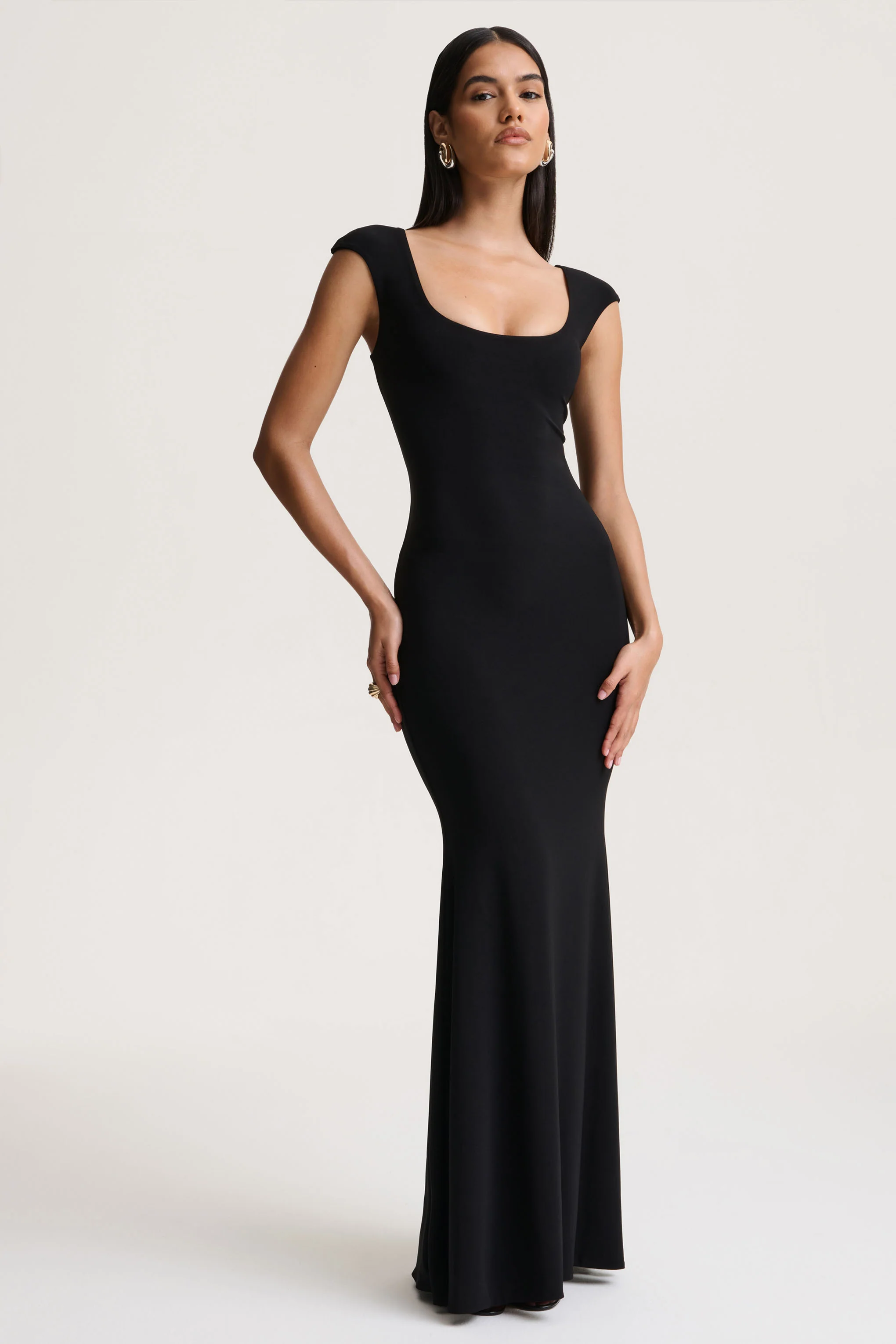 Piper | Black Square-Neck Maxi Dress With Cap-Sleeves