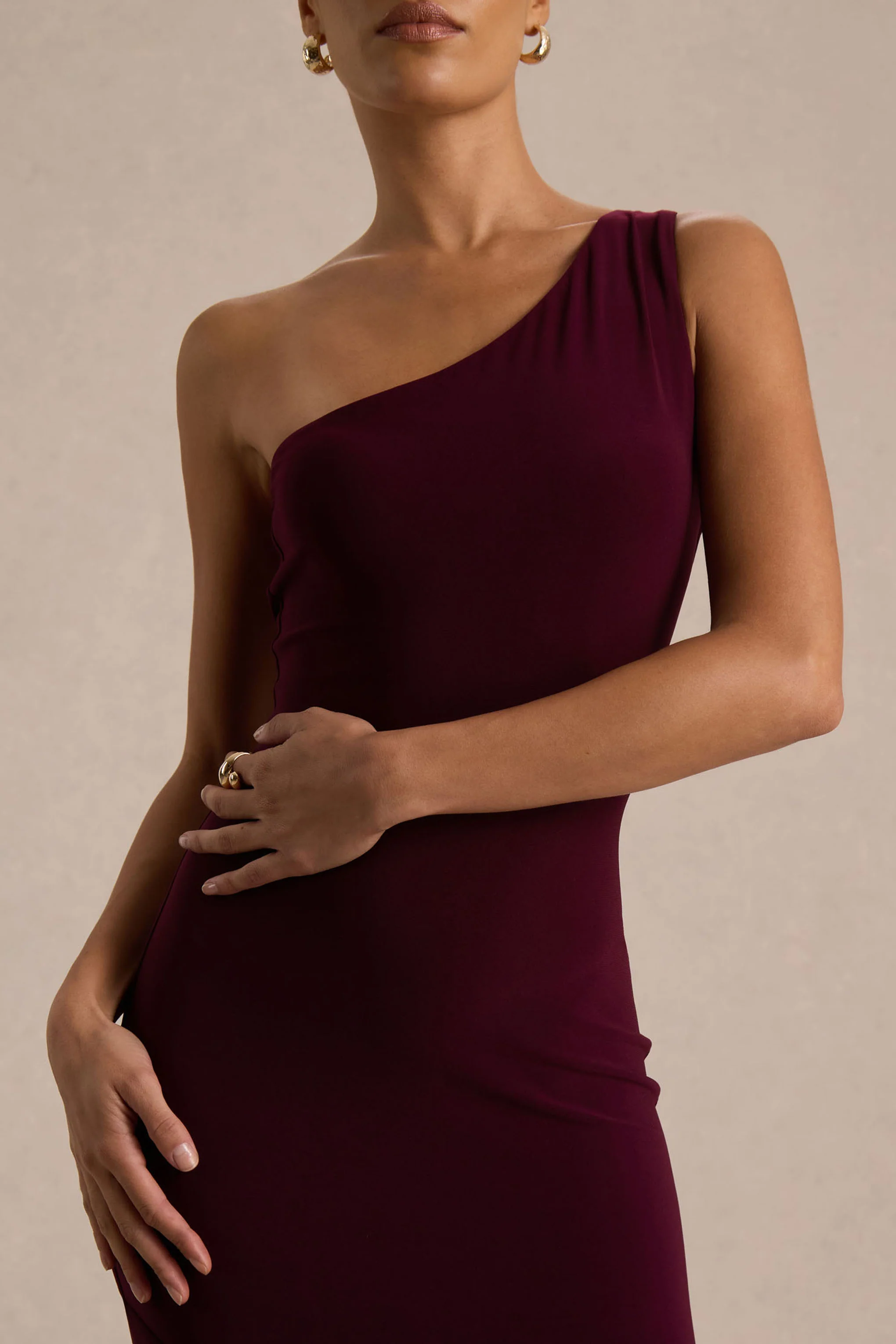 Zya | Dark Plum Asymmetric-Neck Fishtail Maxi Dress