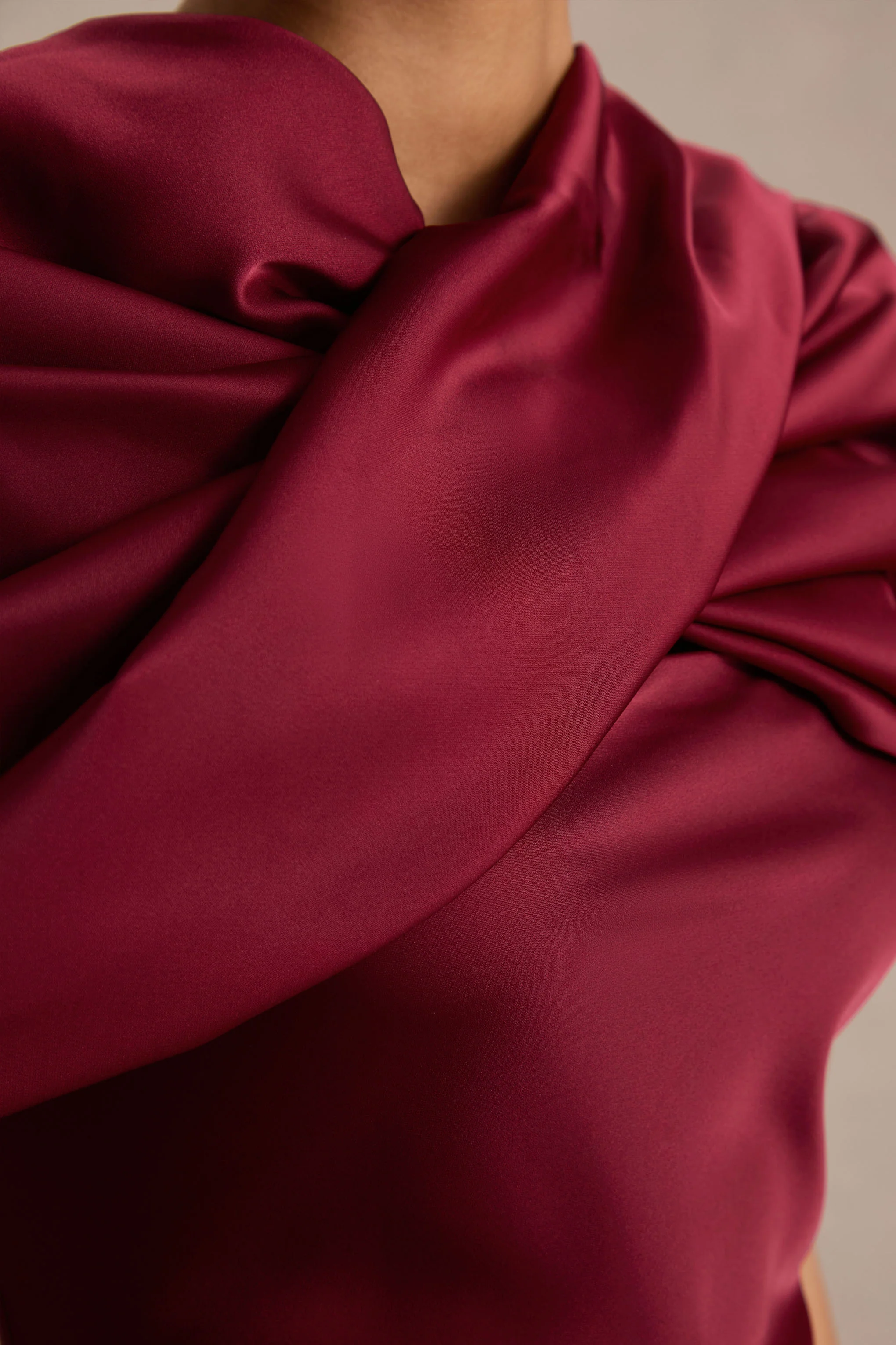 Yoli | Burgundy Satin Maxi Dress With Removable Twist-Cape