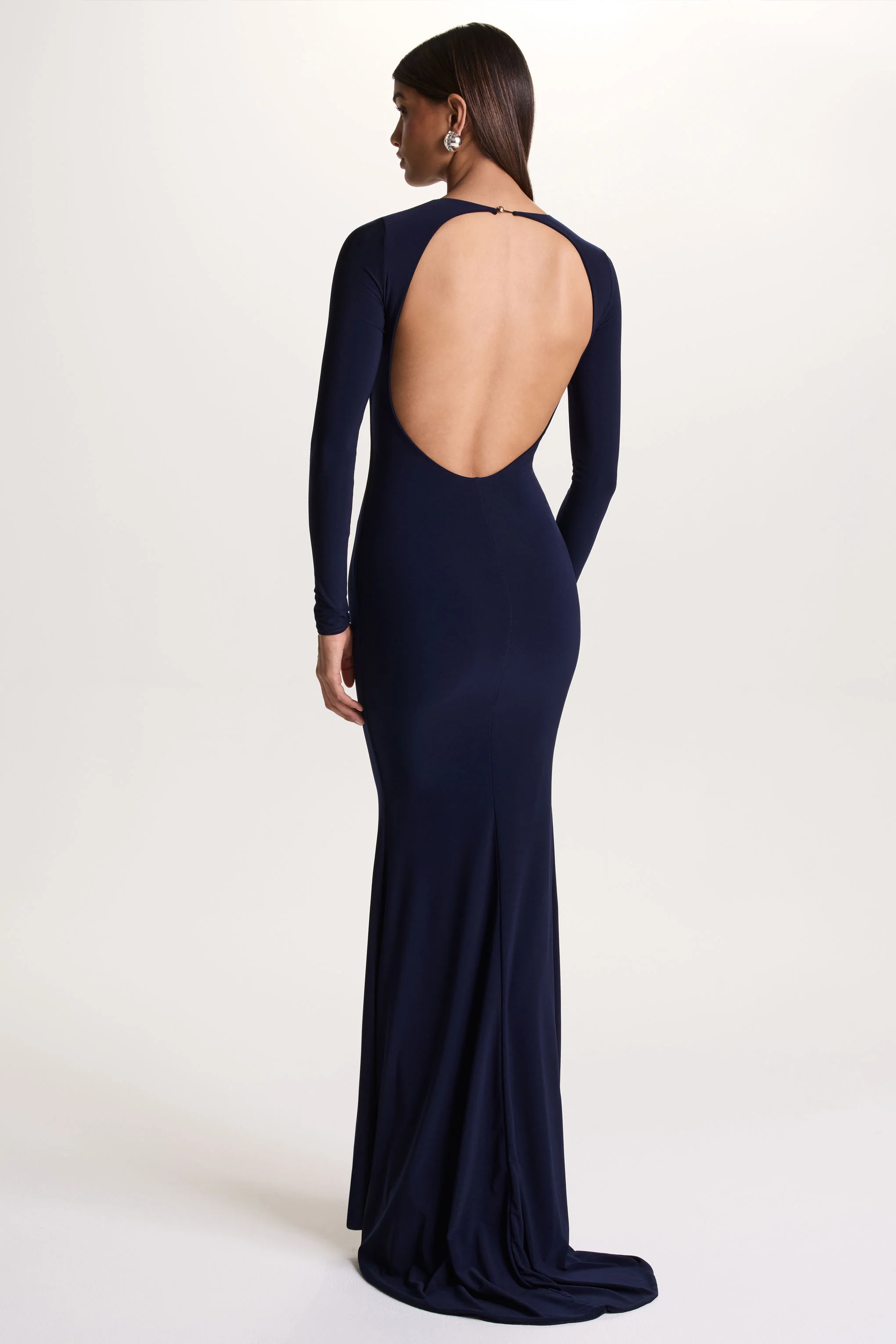 One Step Ahead | Navy Long Sleeve Backless Fishtail Maxi Dress