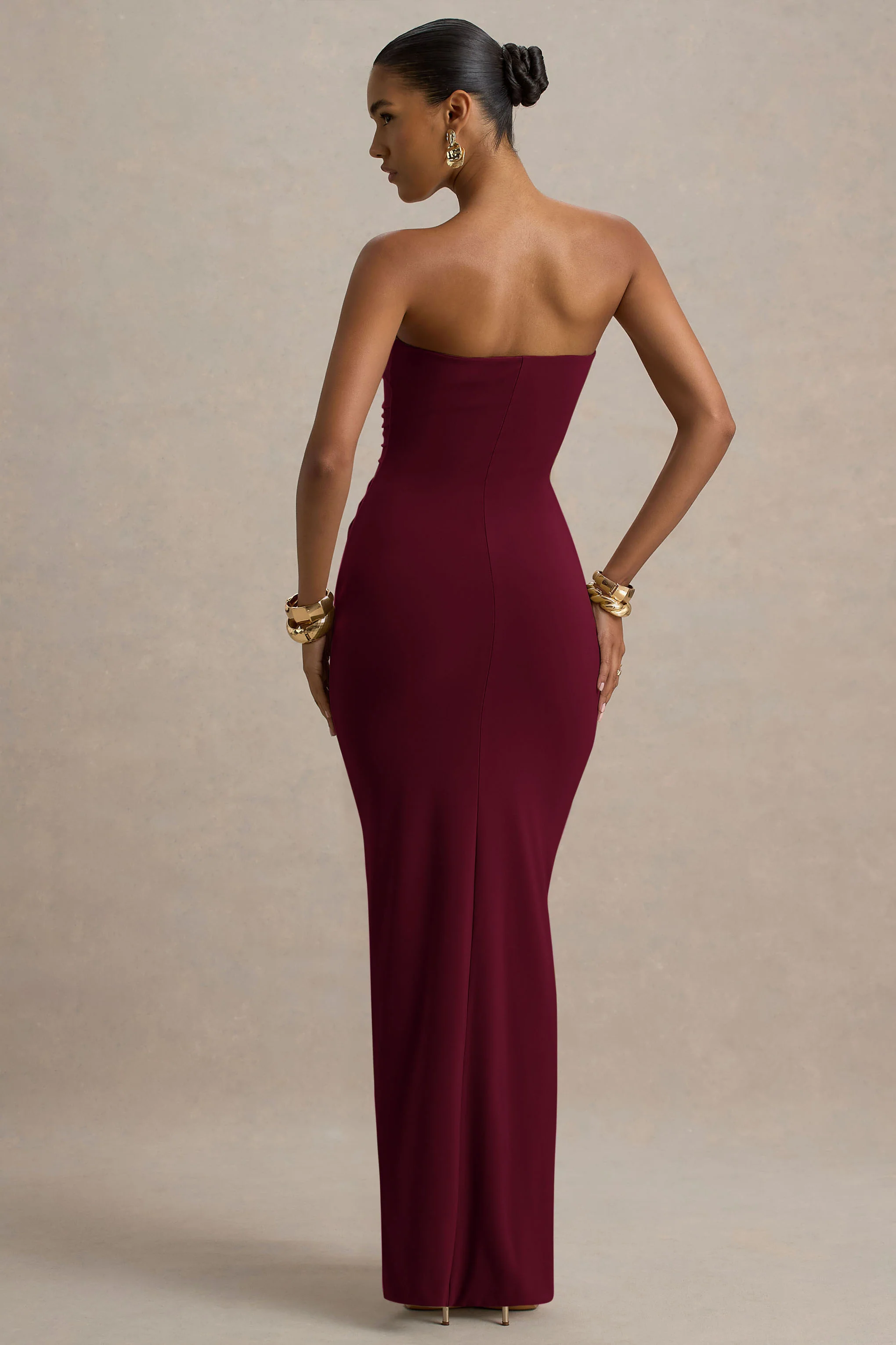 Ali | Burgundy Sweetheart Ruched Wrap Maxi Dress
