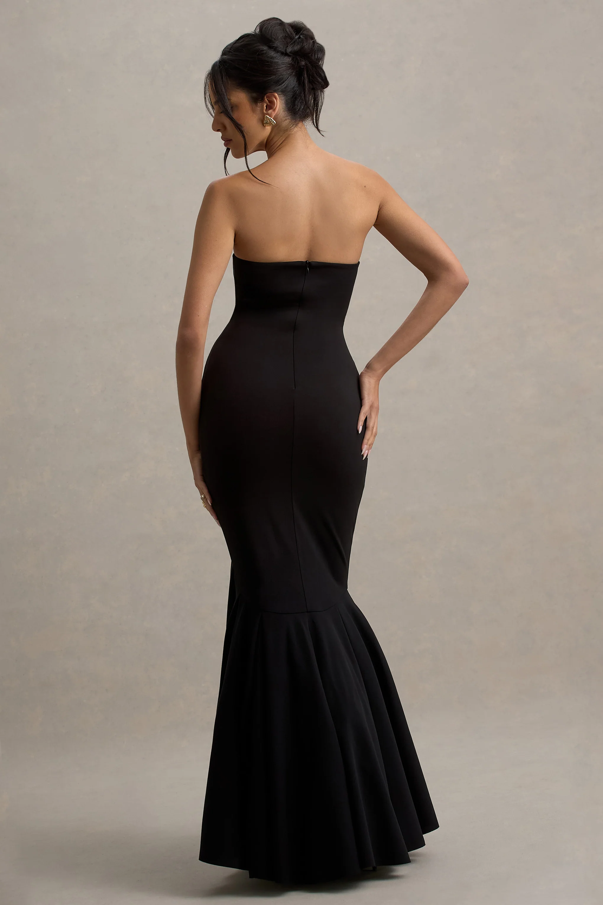 Angela | Black Bandeau Fishtail Maxi Dress
