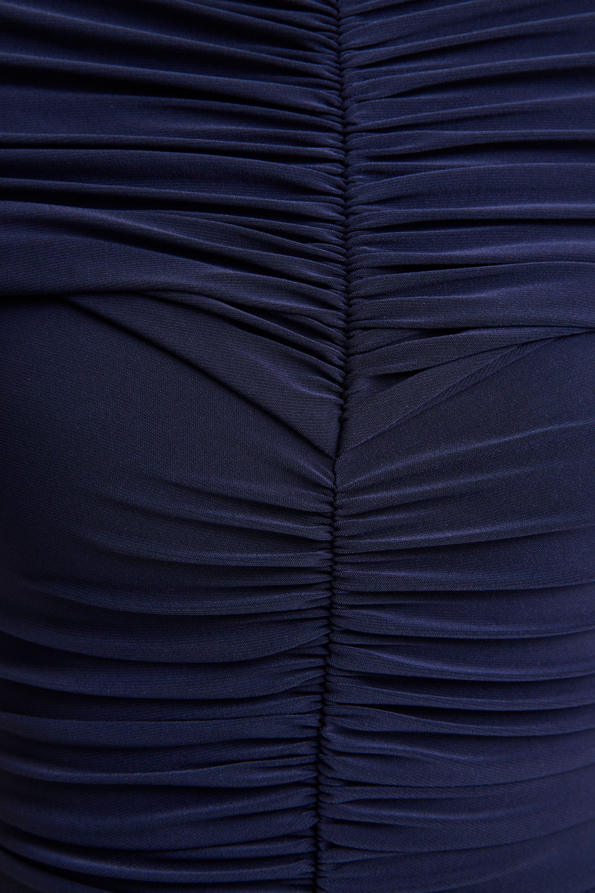 Azaria | Navy High-Neck Maxi Dress With Ruched Detailing