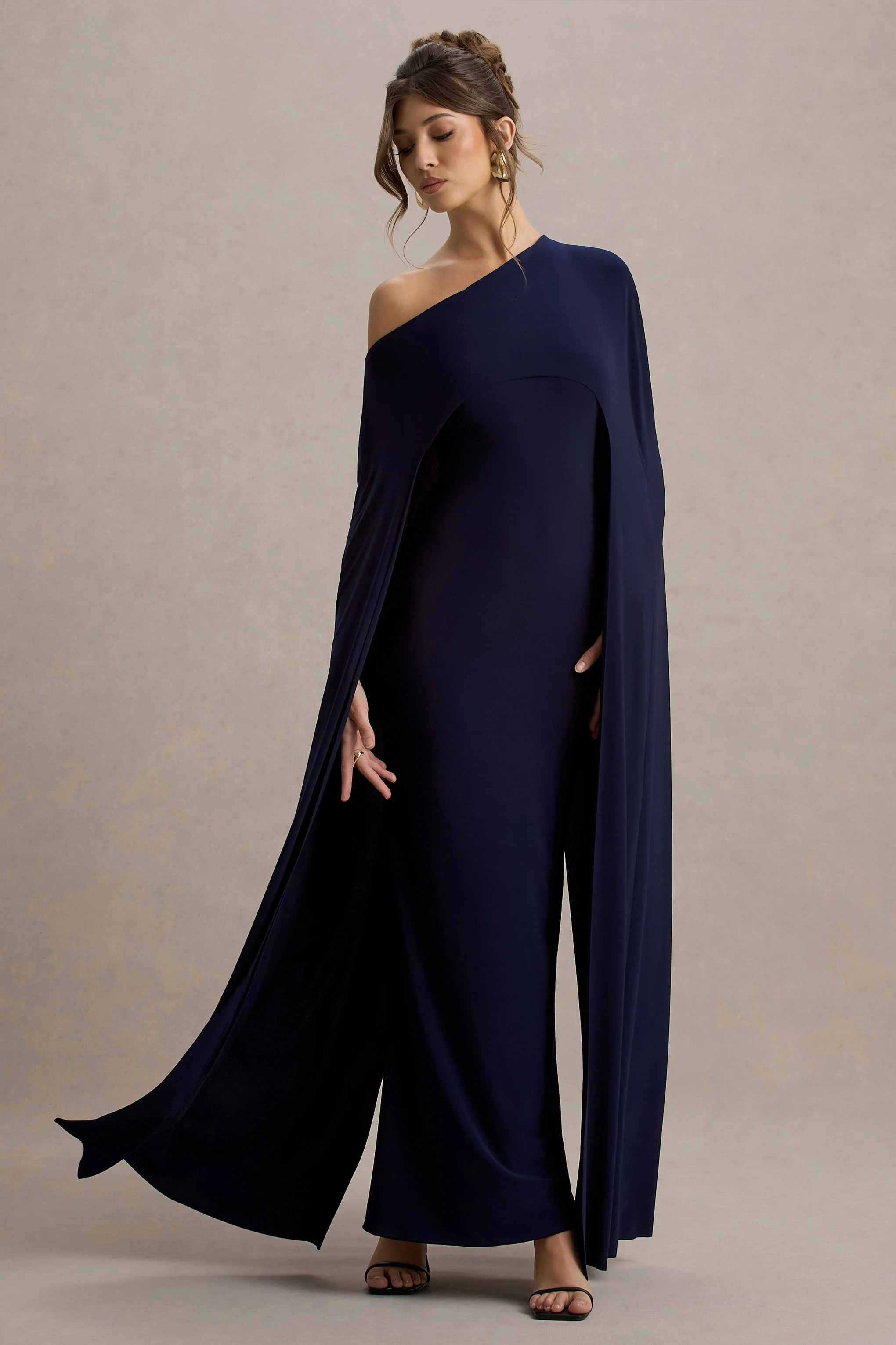 Florentina | Navy One-Shoulder Cape Maxi Dress