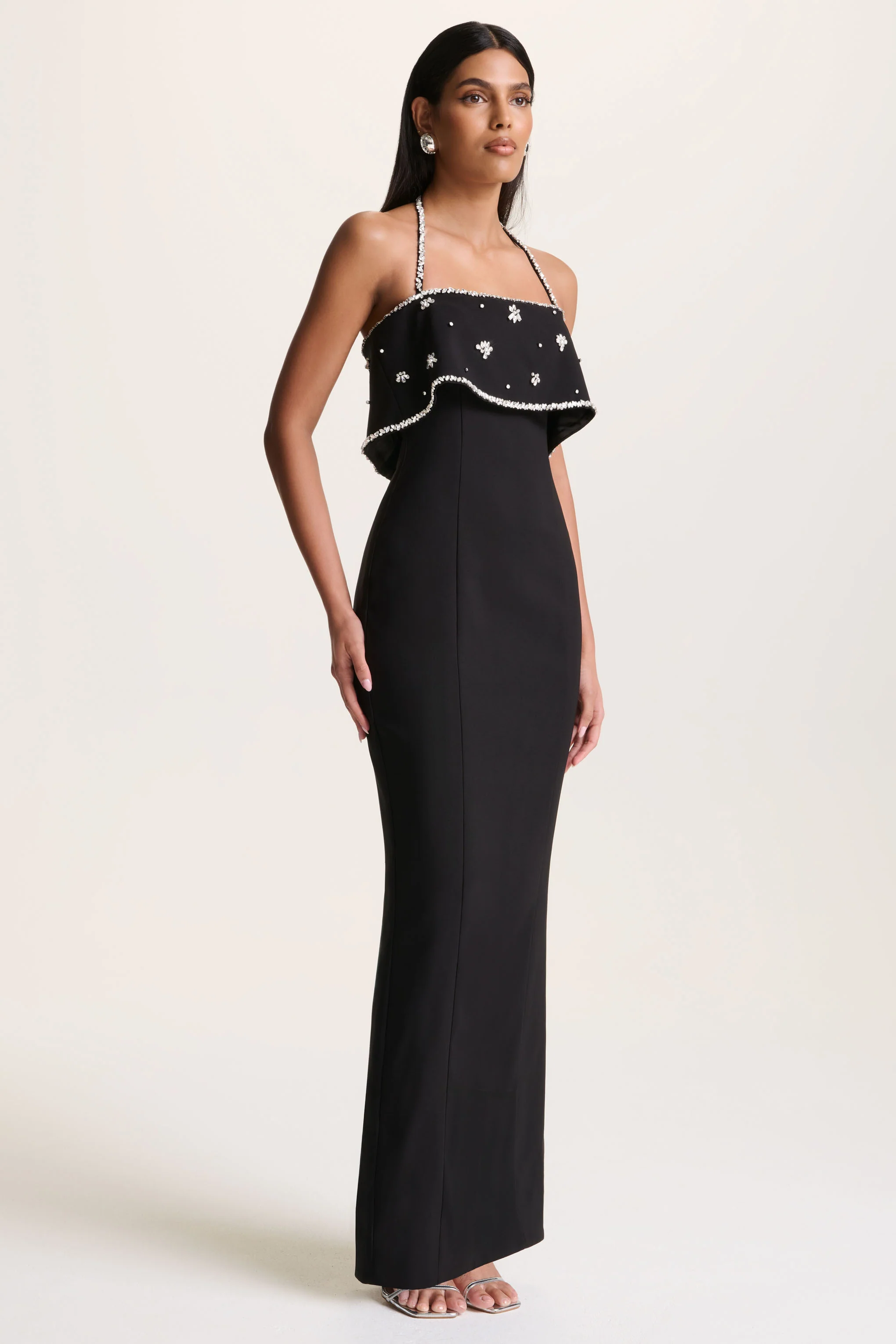 Illiana | Black Bandeau Hand-Embellished Maxi Dress