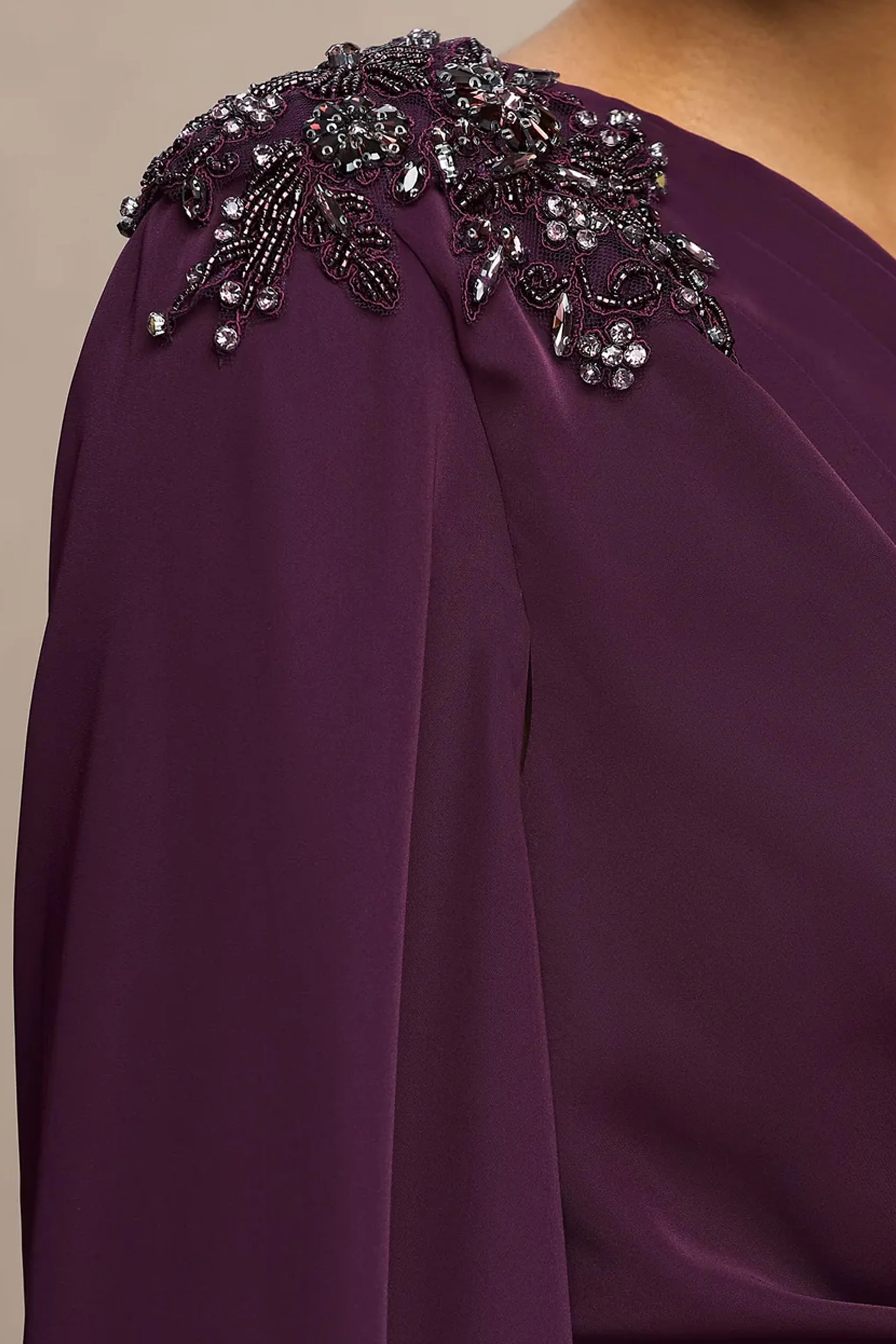 Solace | Dark Plum Asymmetric-Neck Maxi Dress With Front-High Split