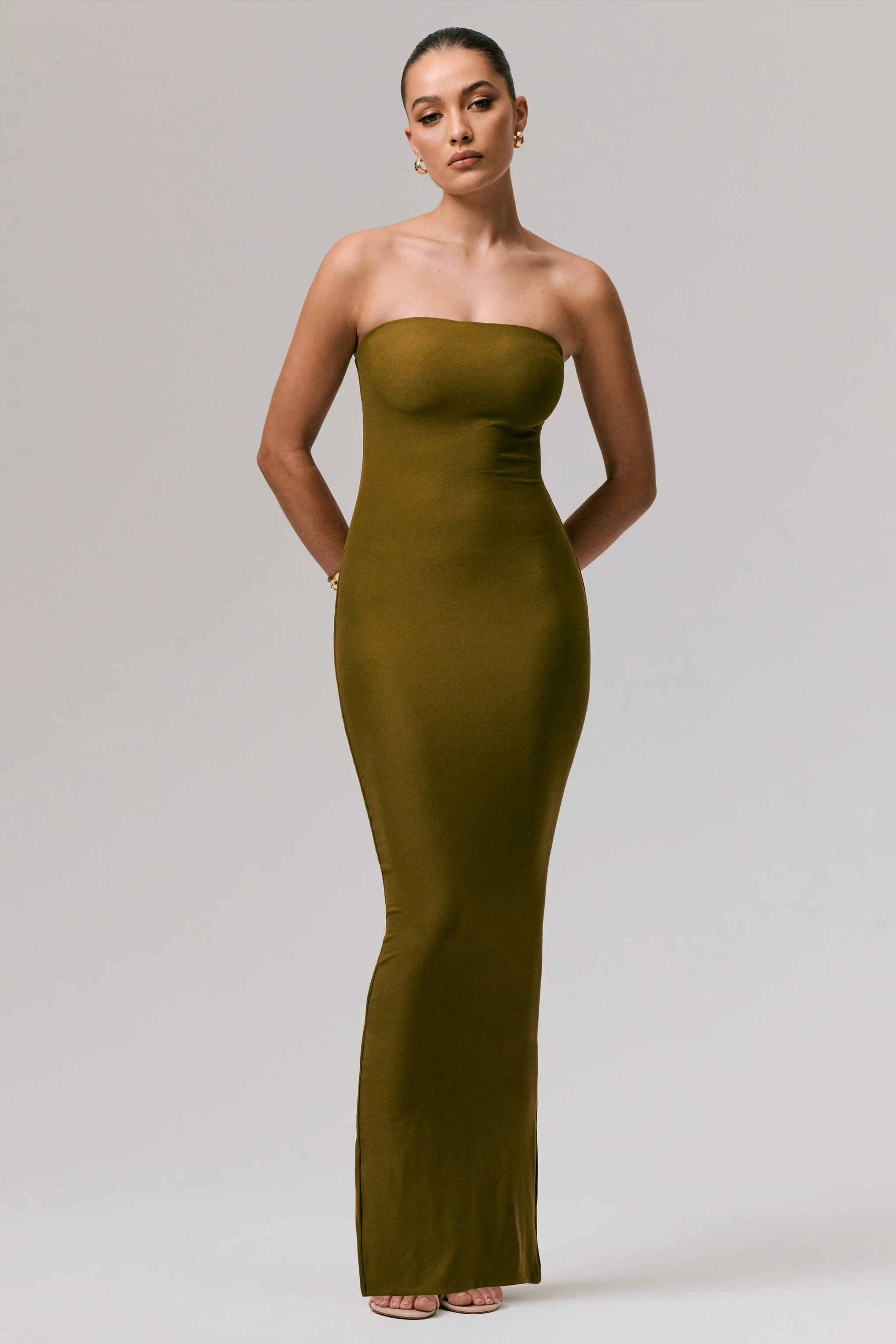 Angelie | Green Bandeau Bodycon Maxi Dress