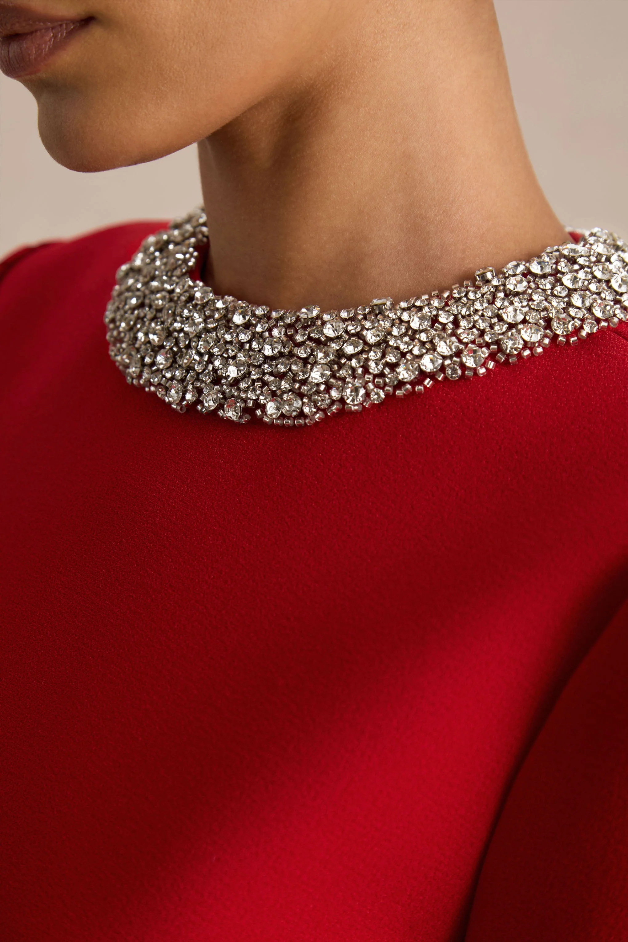 Jackie | Red Embellished High-Neck Mini Dress