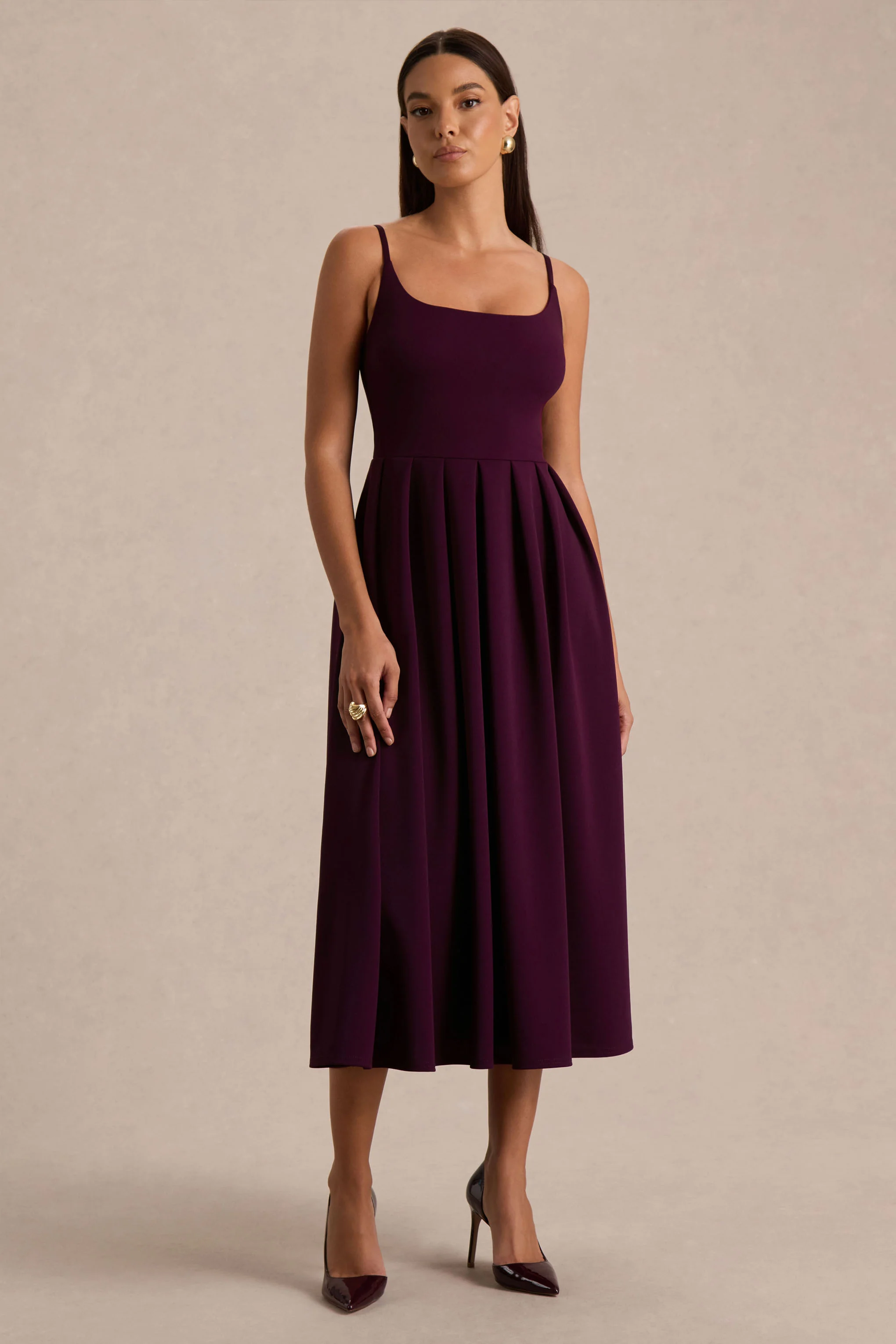 Jamila | Plum Scoop-Neck Midi Dress
