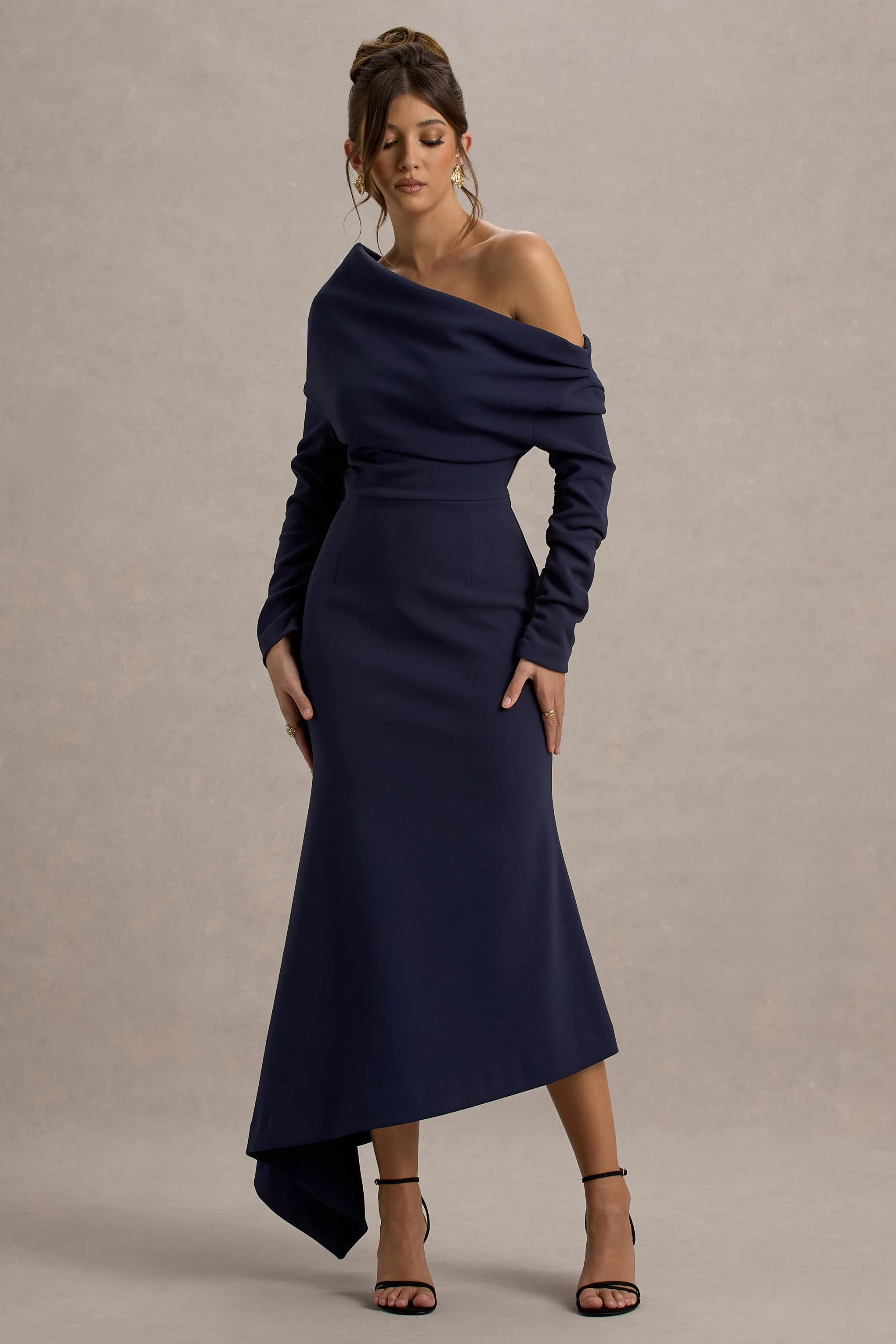Lou | Navy One-Shoulder Asymmetric Maxi Dress