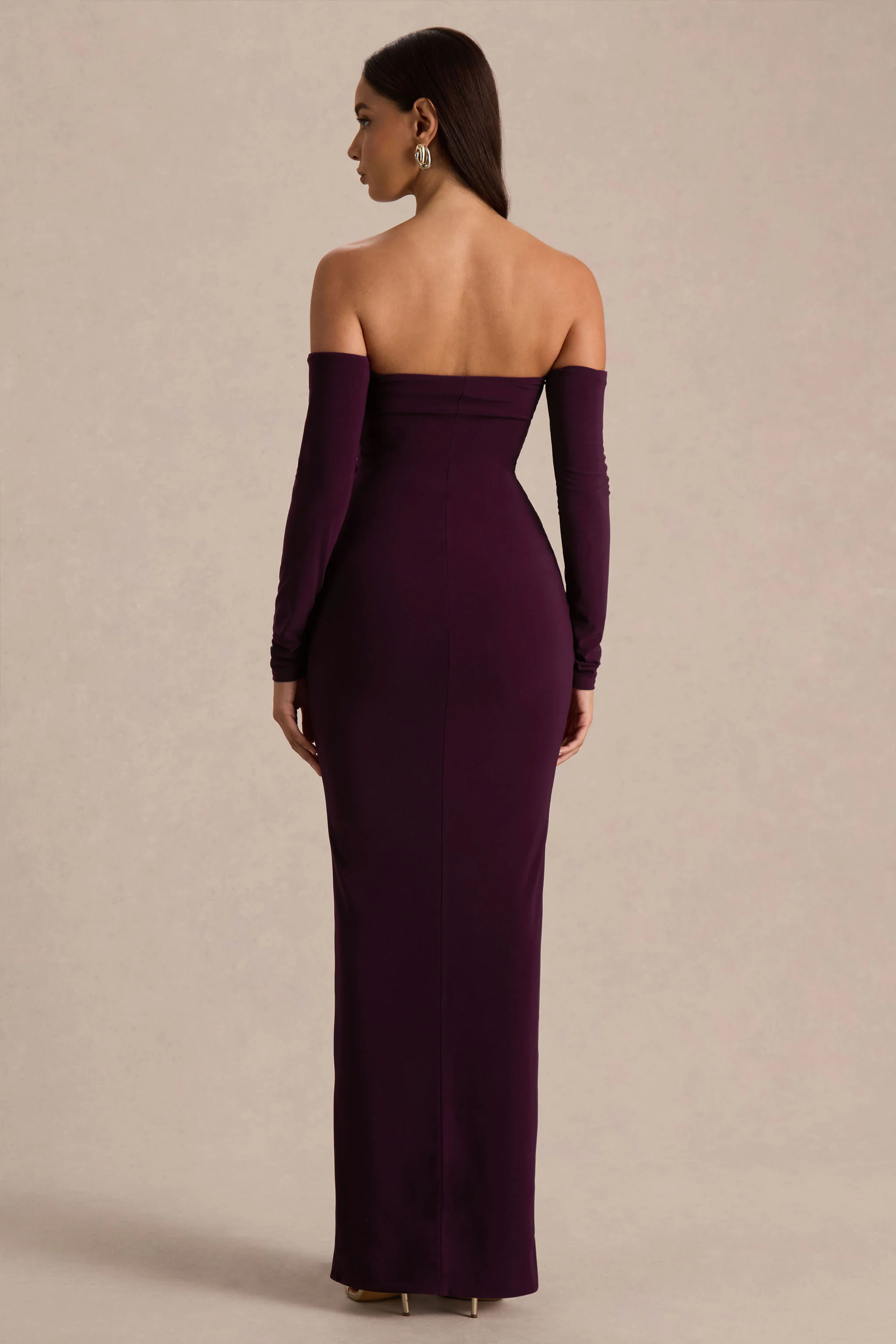 Harper | Plum Bardot-Neck Maxi Dress