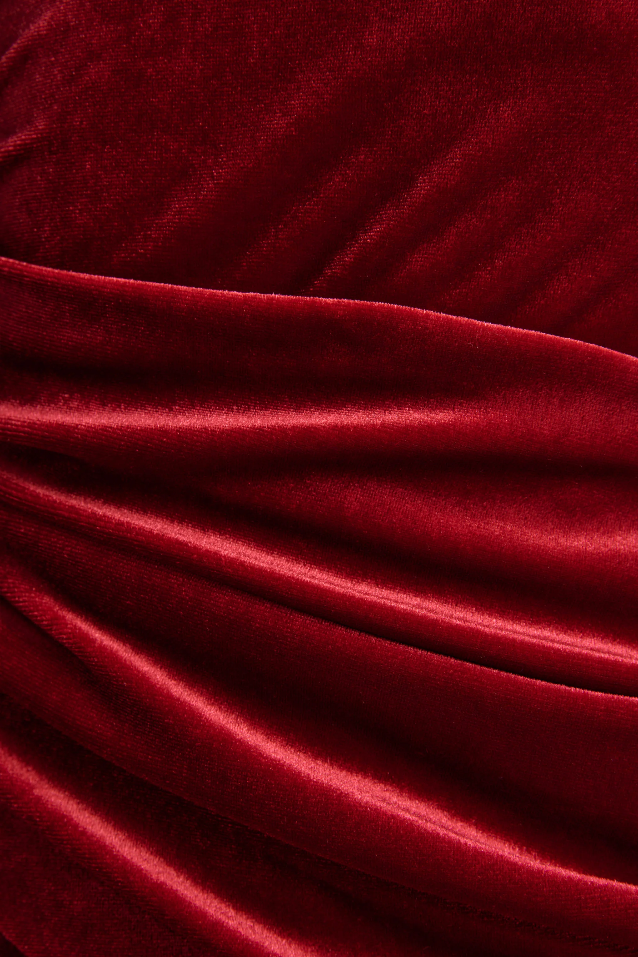 Eirene |  Red Velvet Asymmetric-Neck Midi Dress