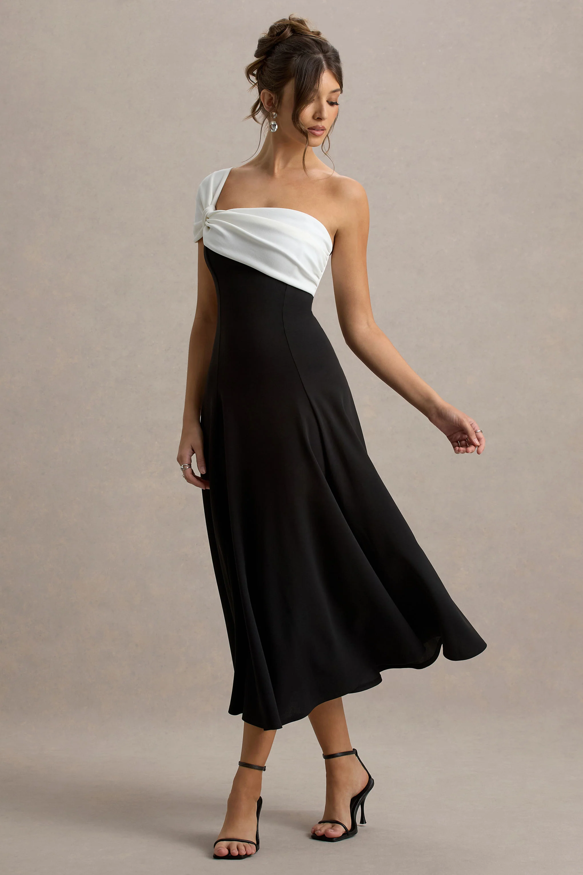 Malta | Black & White One-Shoulder Midi Dress