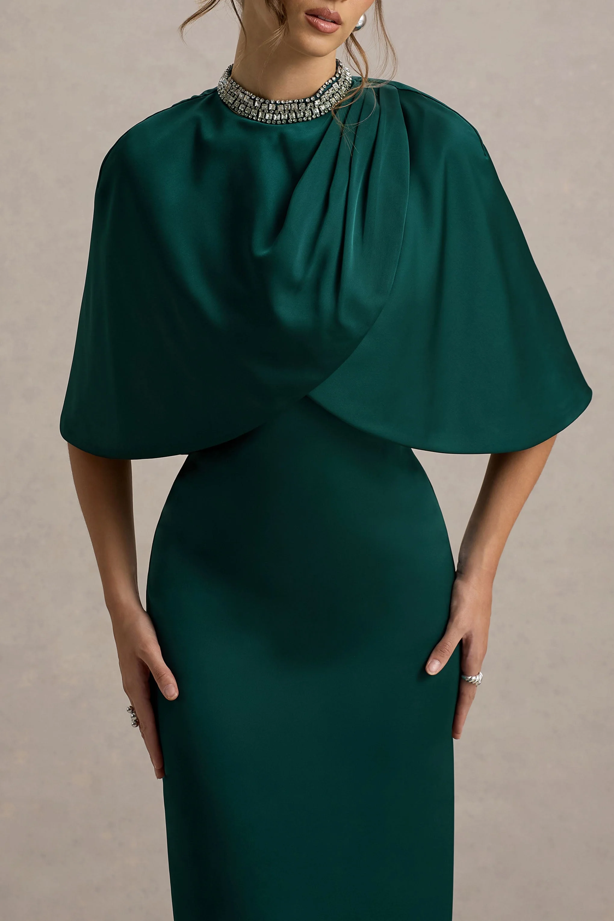Diletta | Bottle Green Cape Maxi Dress