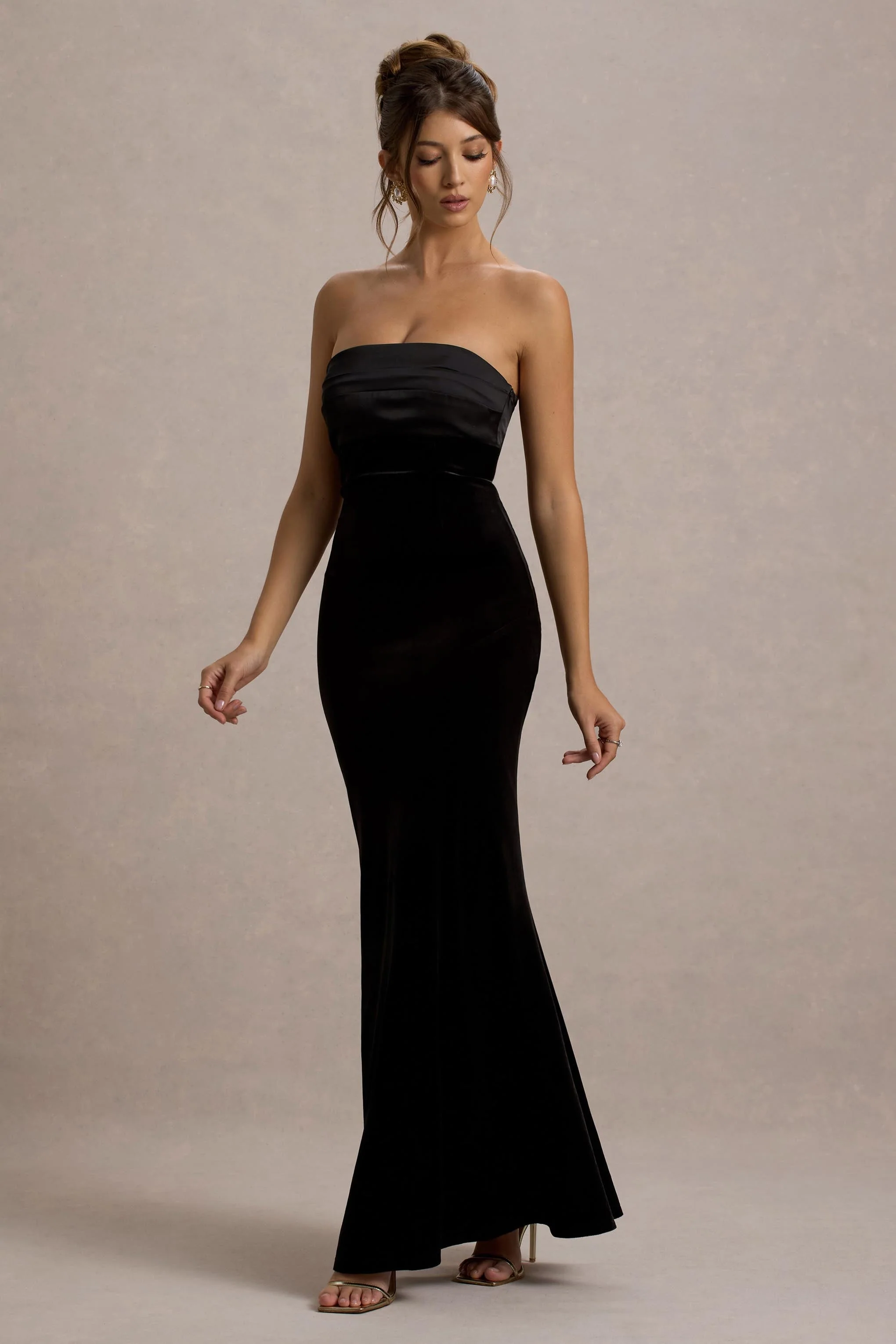Ambrosi | Black Velvet Bandeau Maxi Dress