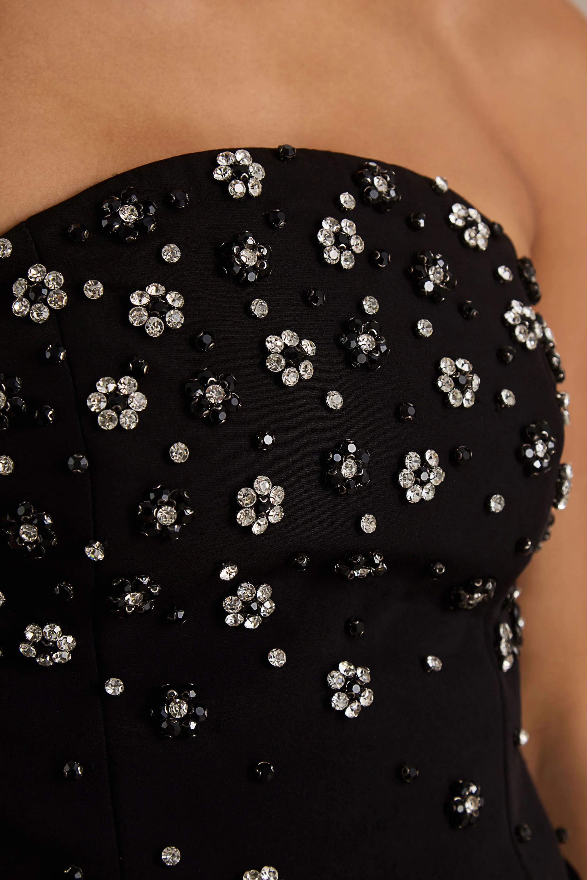 Saphira | Black Hand-Embellished Bandeau-Neck Maxi Dress