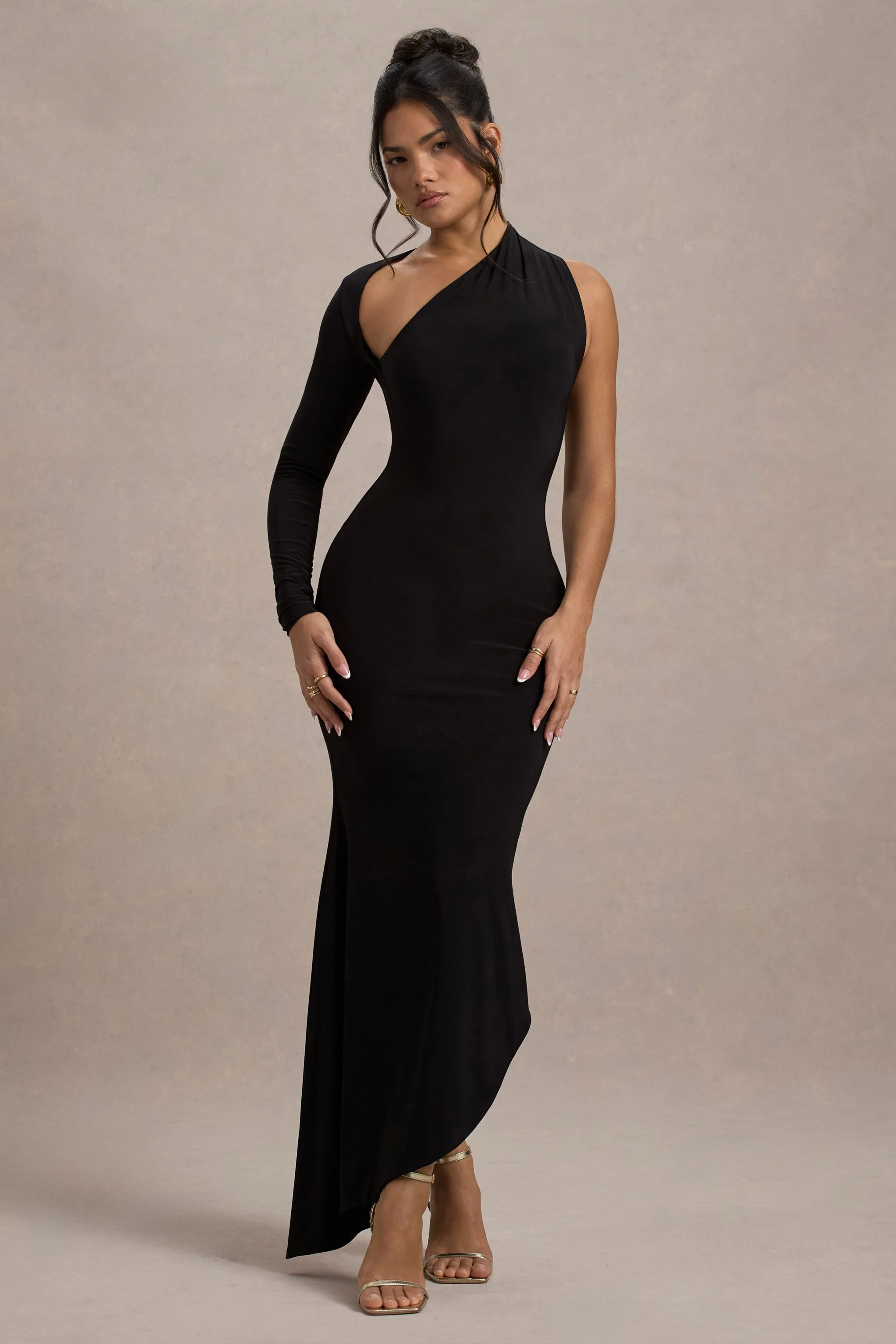 Orsa | Black One-Shoulder Asymmetric Maxi Dress