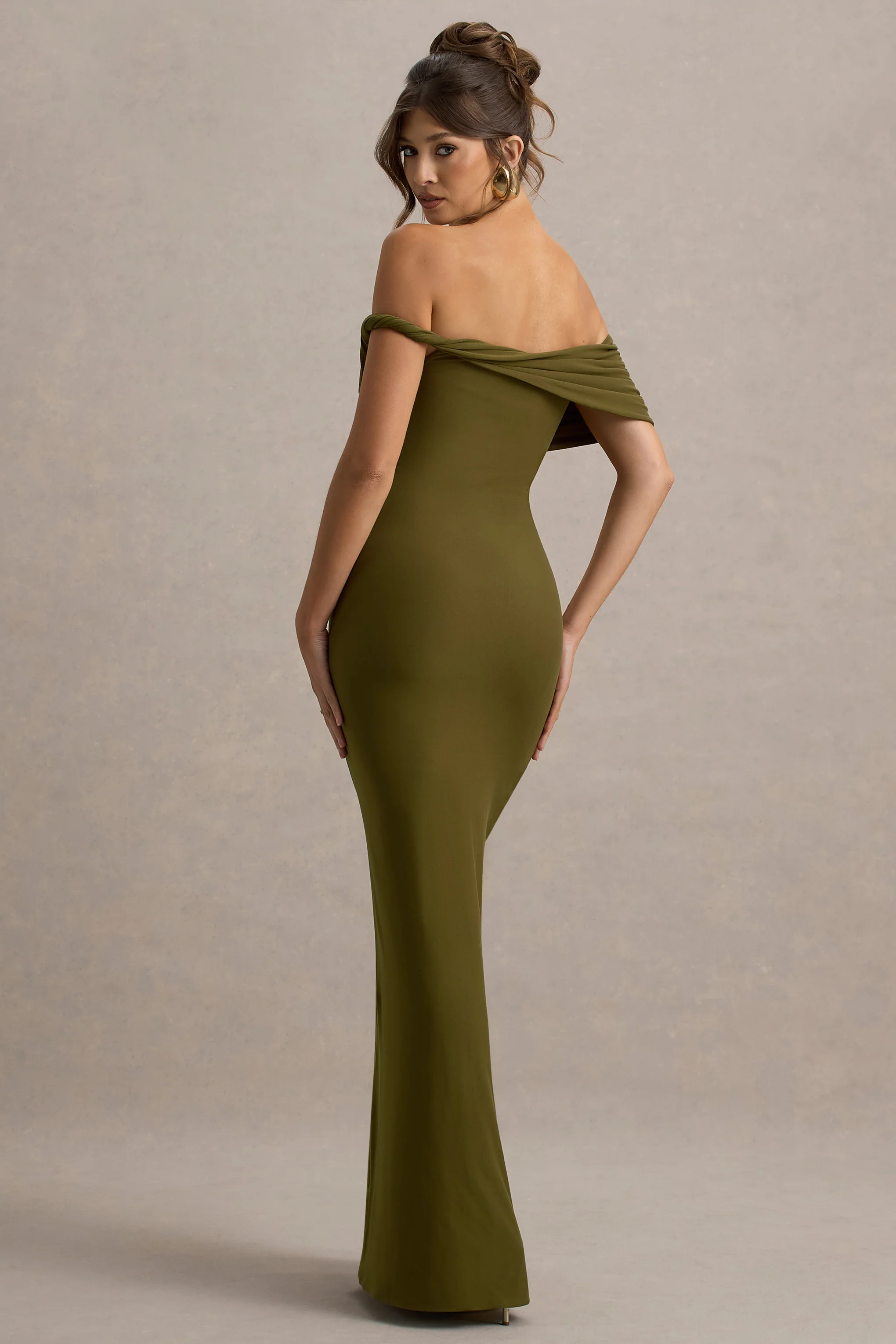 Melika | Green Twisted Bardot Maxi Dress
