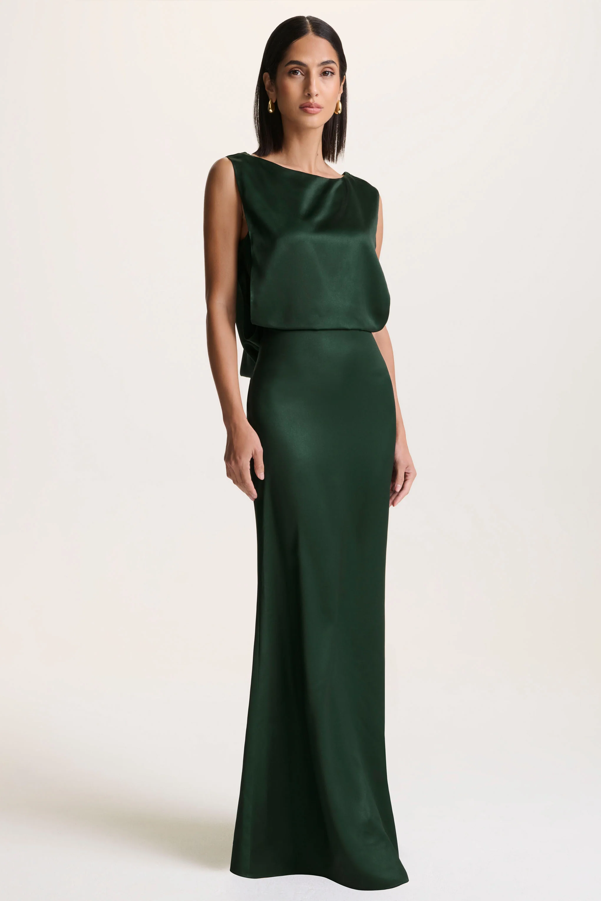 Stacey | Dark Green Slashed-Neck Maxi Dress With Open-Back And Embellished Detail