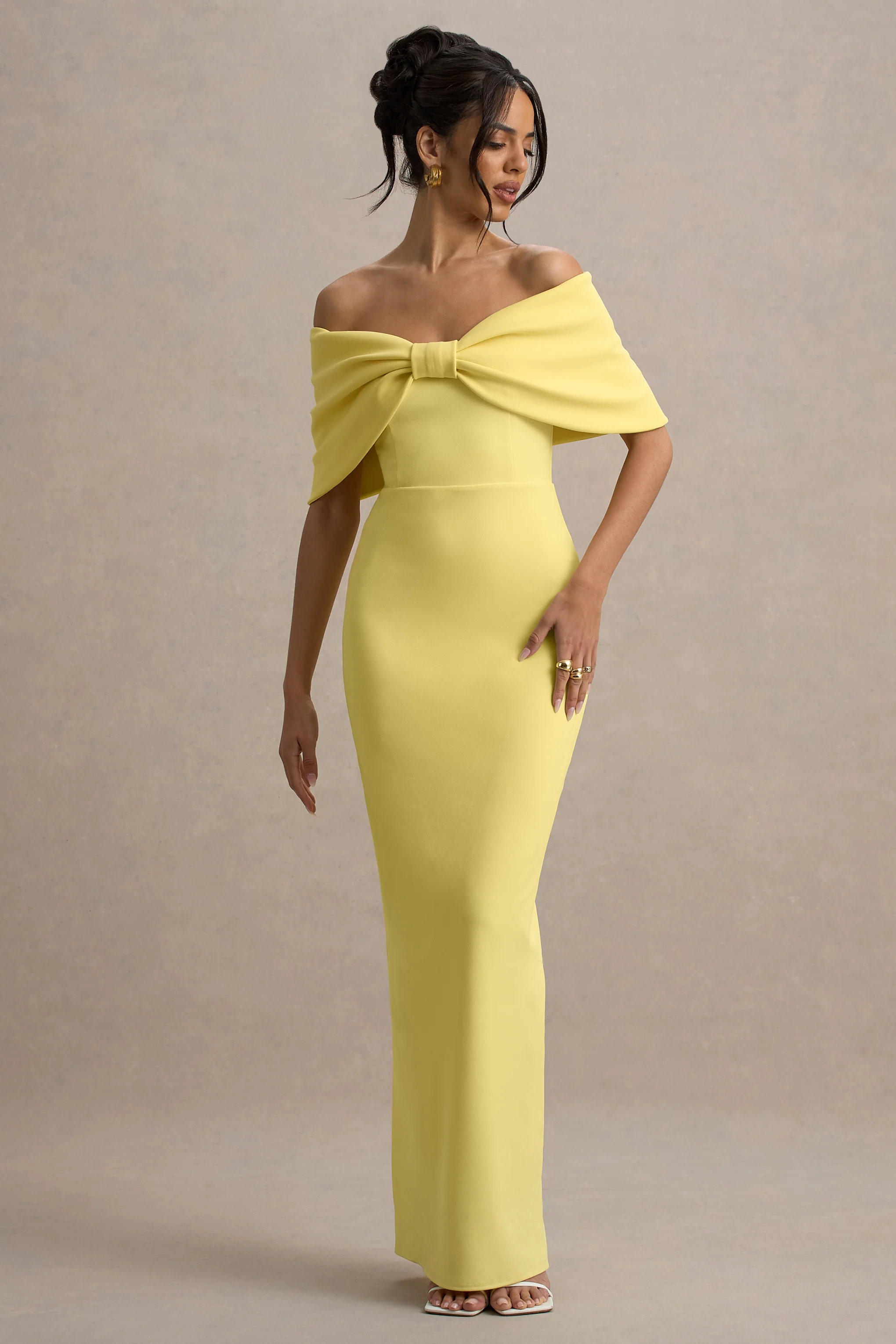 Cornelia | Lemon Strapless Maxi Dress With Oversized Bow