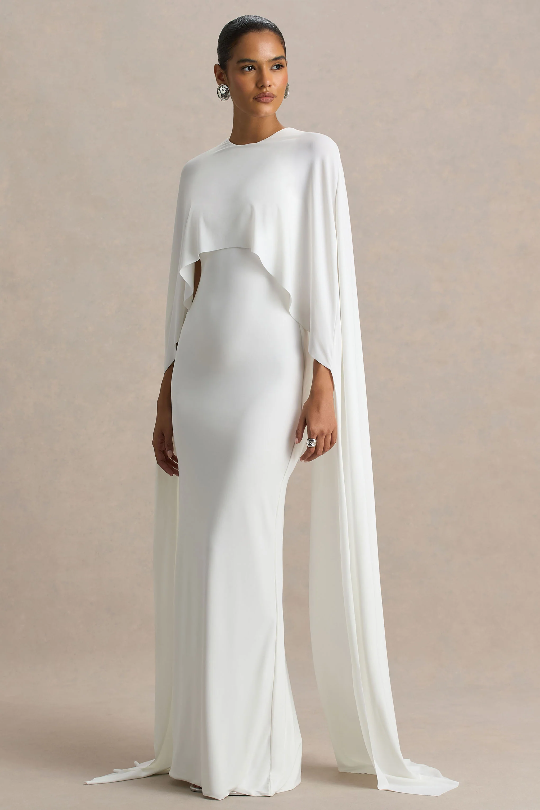 Padma | White Draped Maxi Dress With Cape Sleeves