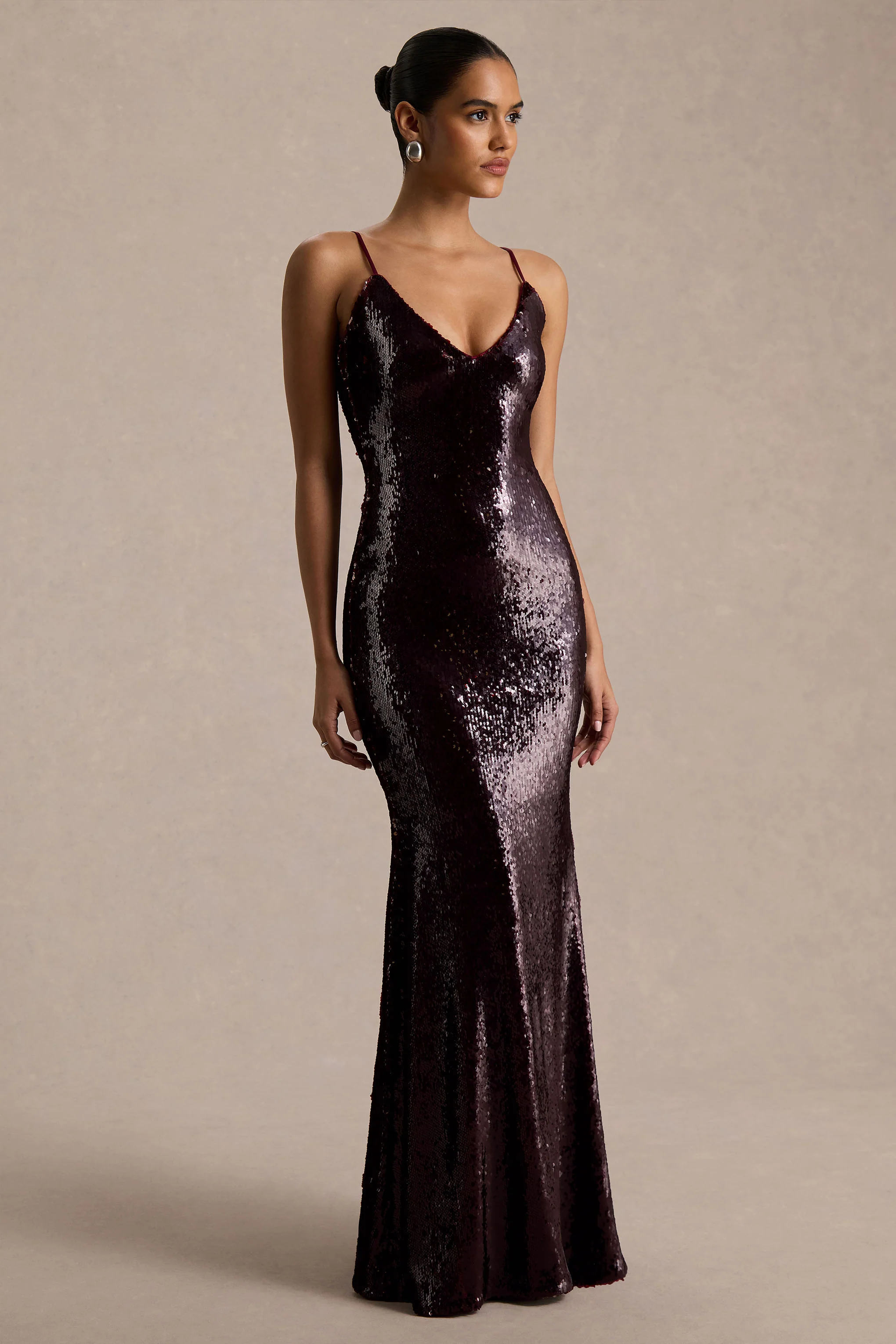 Lenor | Burgundy Plunge-Neck Maxi Dress