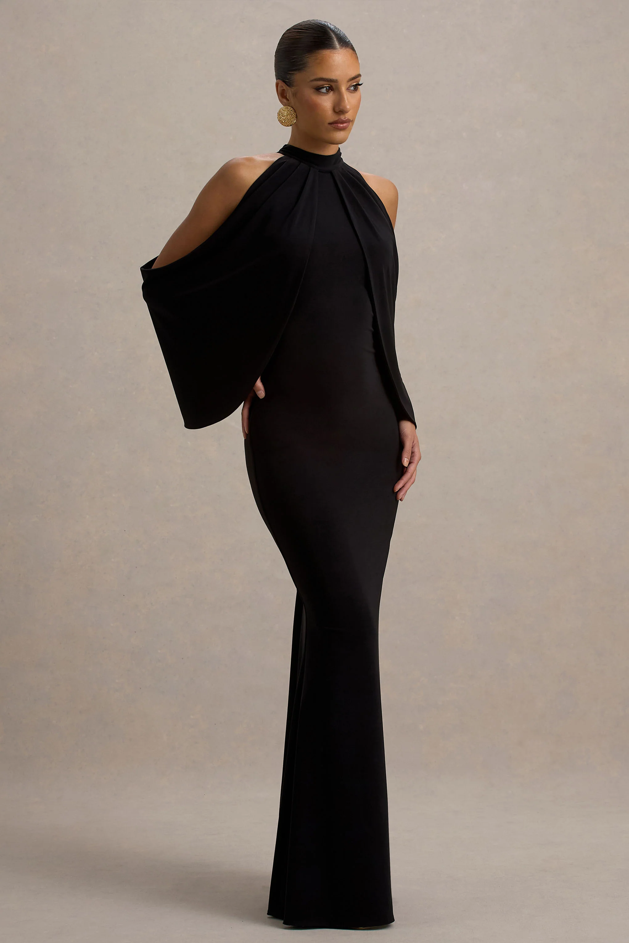 Teresa | Black High-Neck Cold-Shoulder Maxi Dress