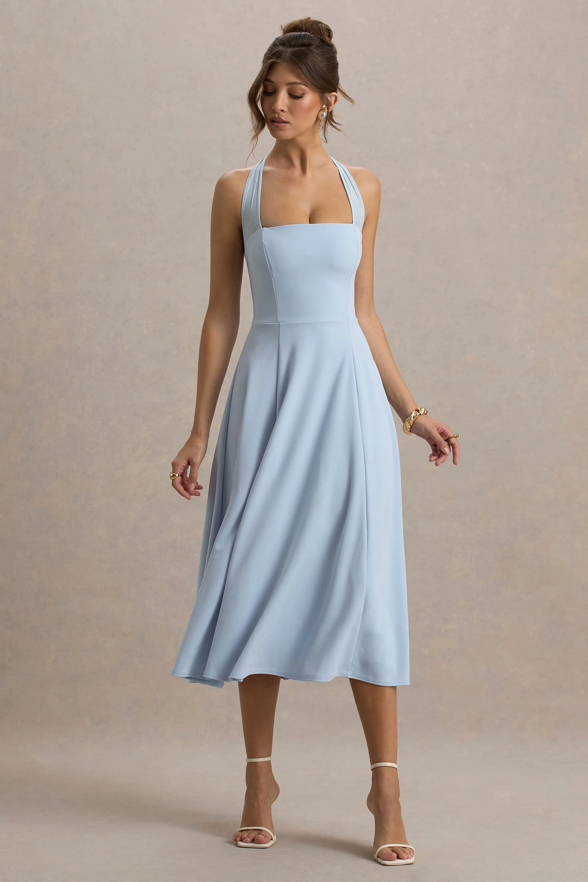 Auburn | Powder Blue Halter-Neck Midi Dress