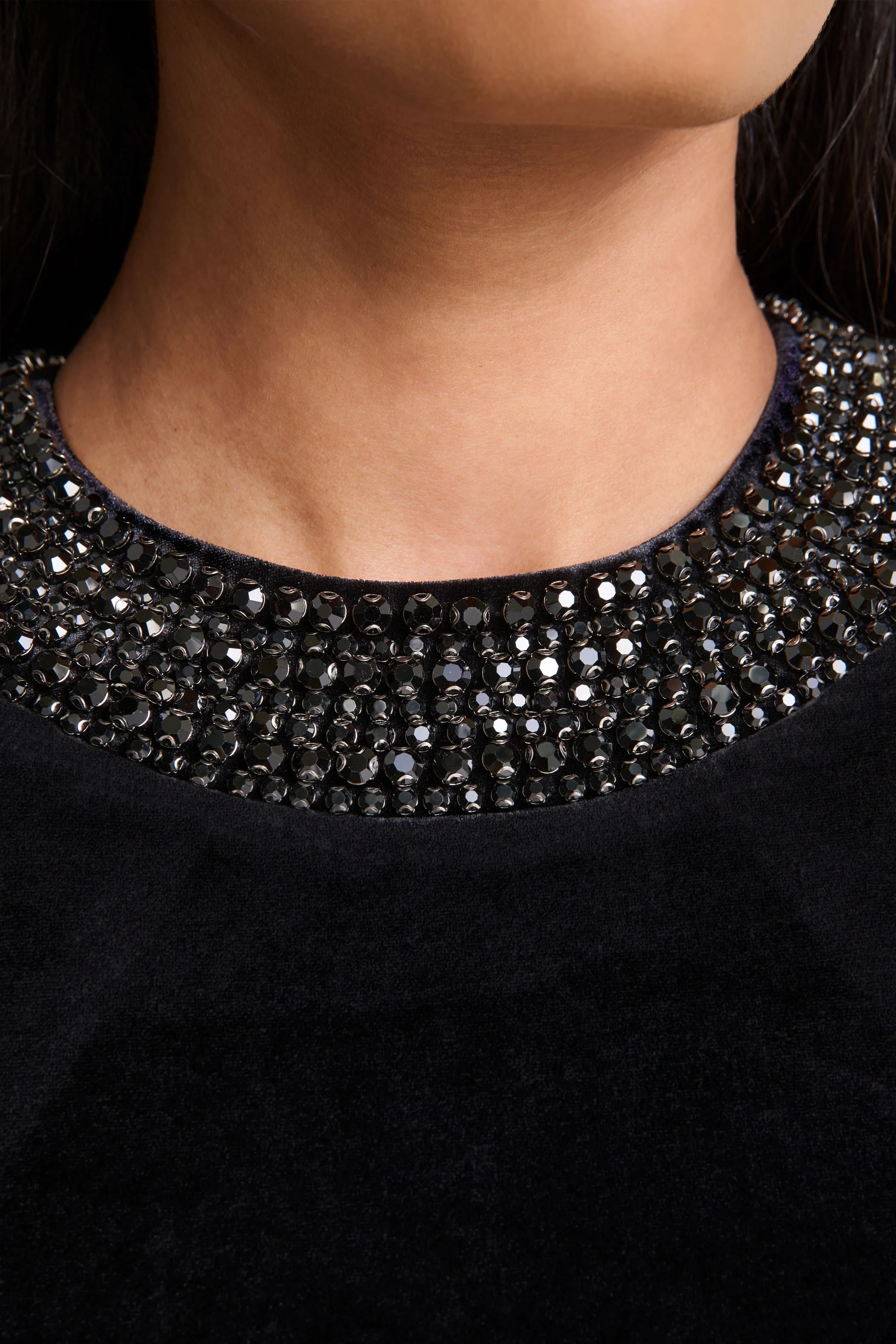 Darya | Black Velvet Embellished High-Neck Maxi Dress