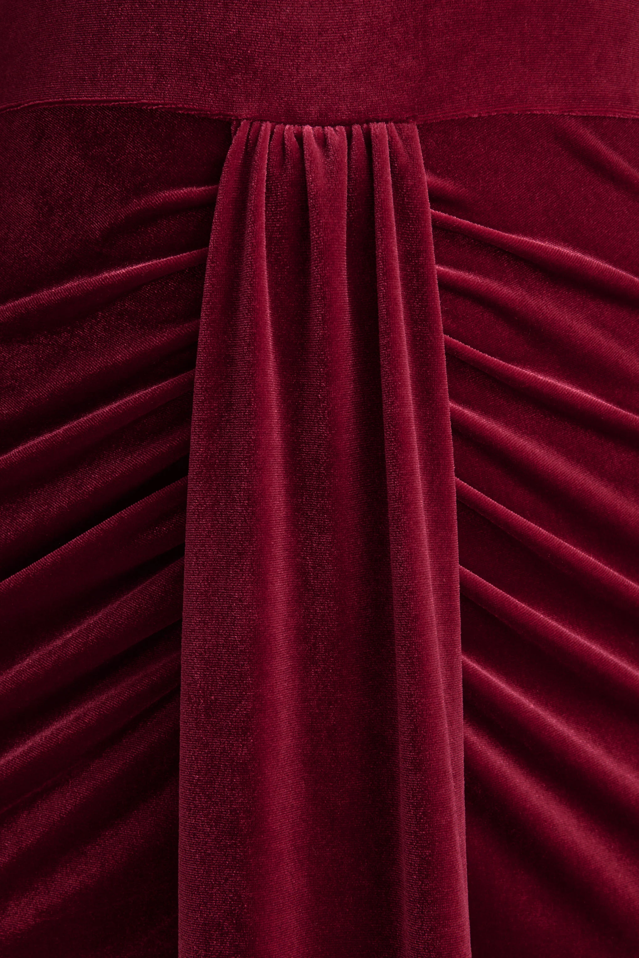 Adoring | Burgundy Velvet High-Neck Maxi Dress With Cape