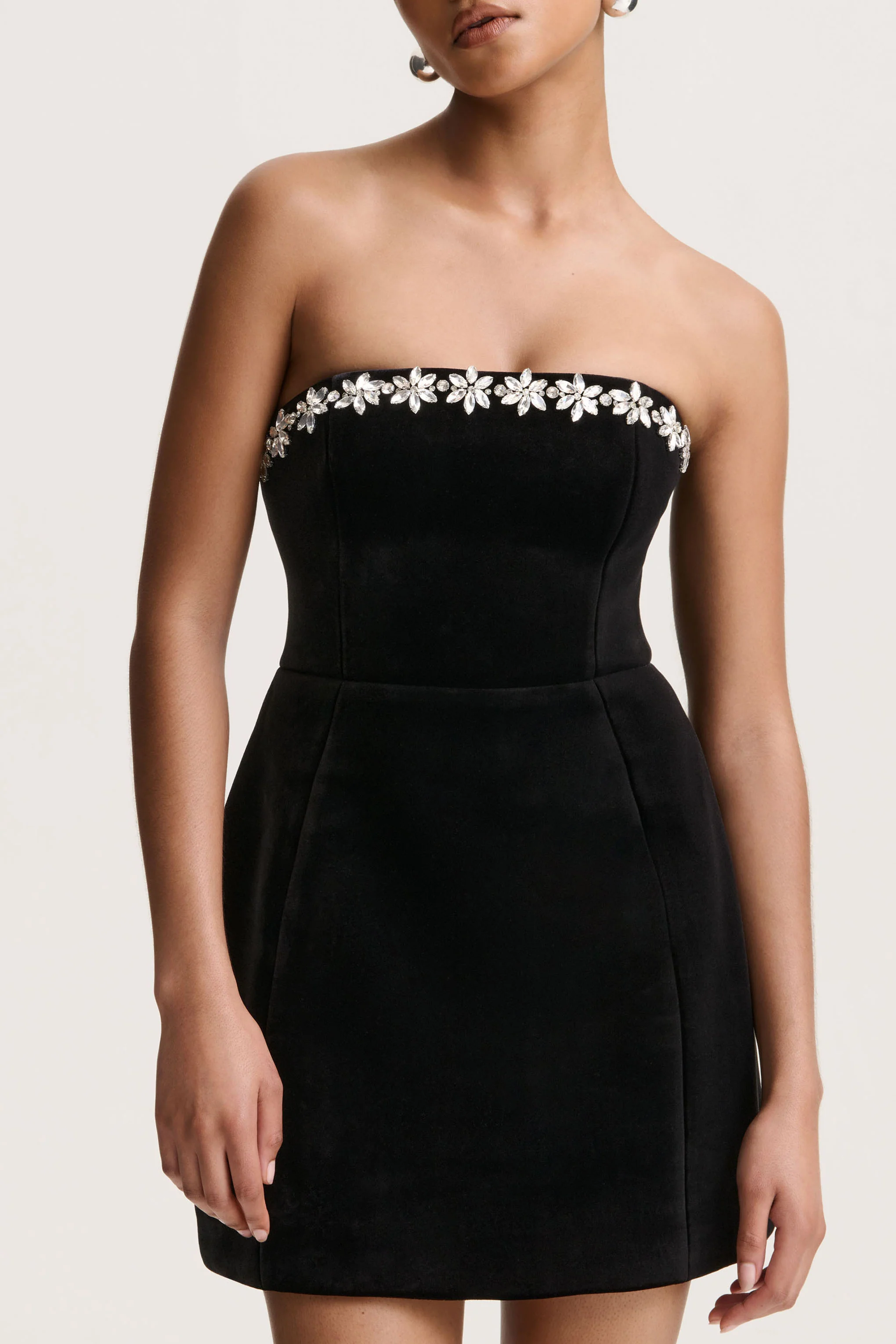Naia | Black Velvet Embellished Bandeau Mini Dress