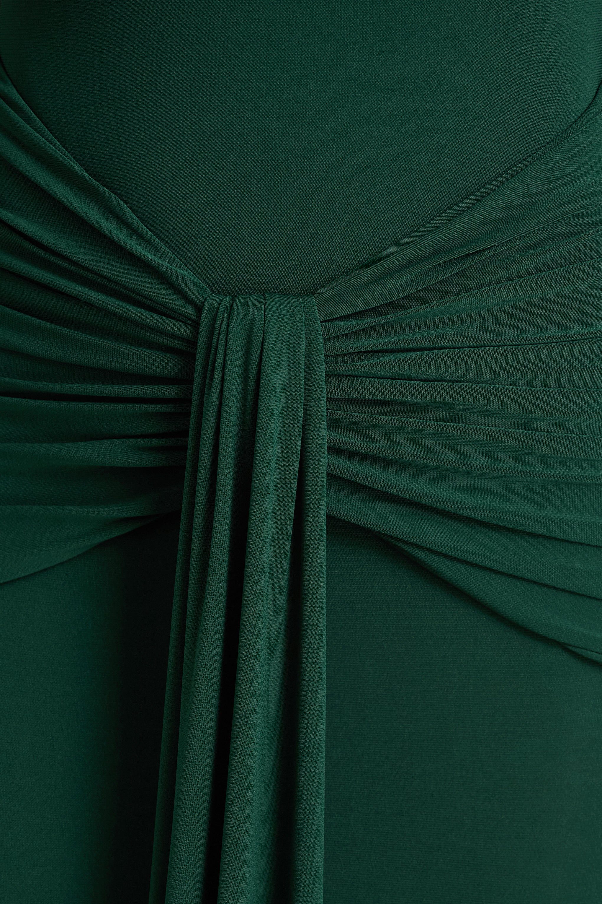 Clover | Dark Green Asymmetric-Neck Wrapped Maxi Dress With Sash