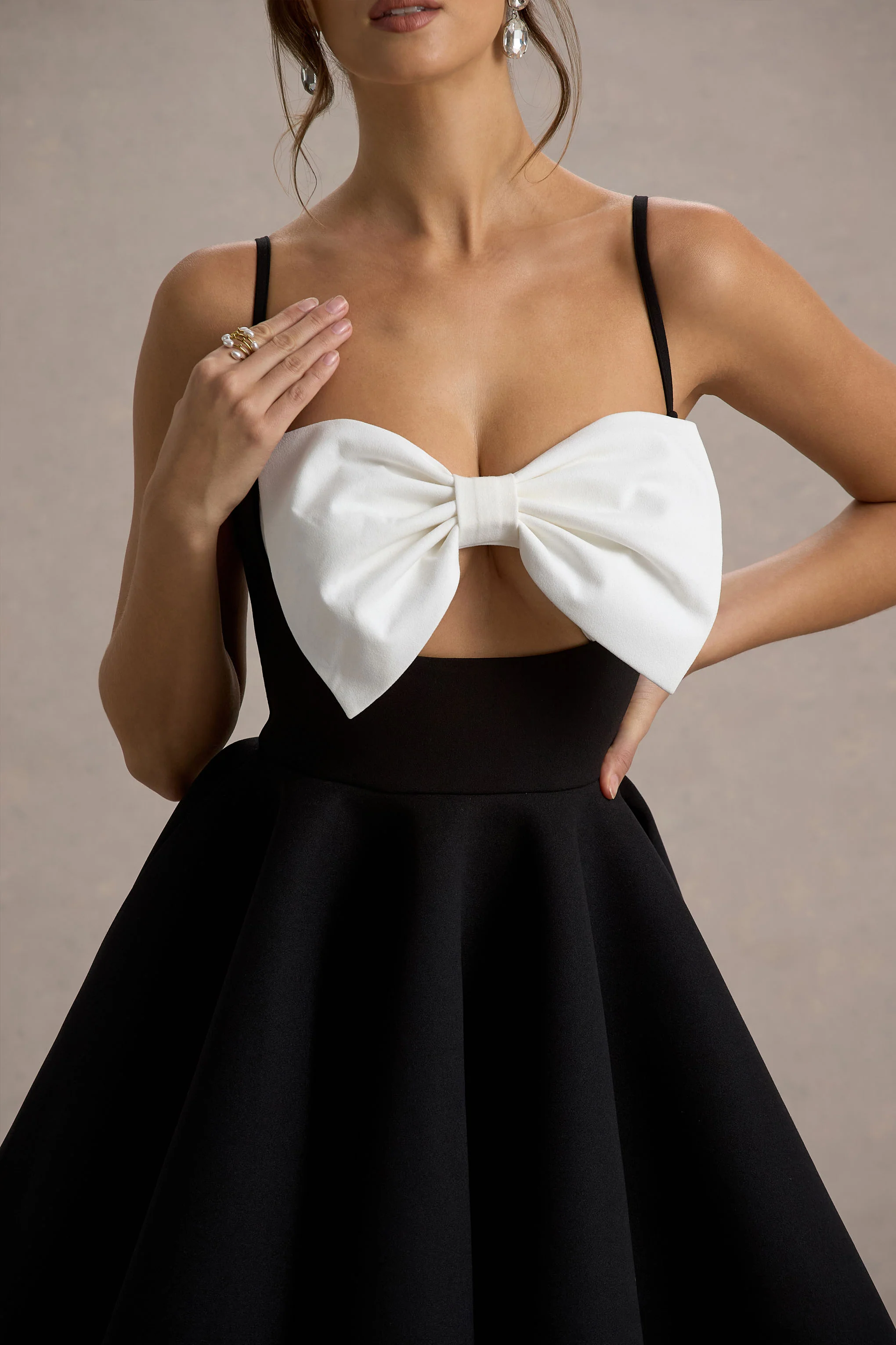 Yasmina | Black & White Bow Skater Mini Dress