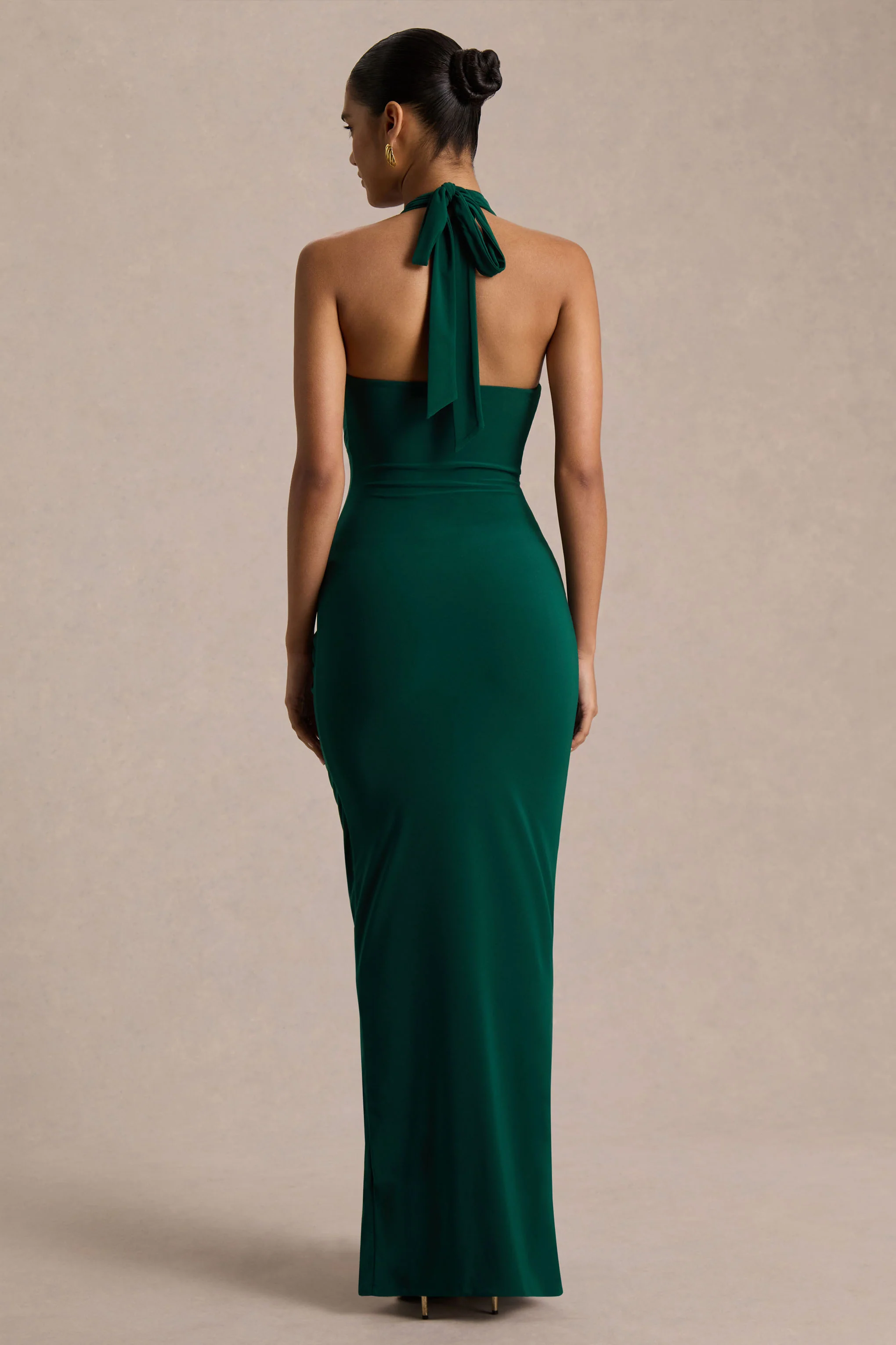 Lesley | Bottle Green Plunge-Neck Maxi Dress