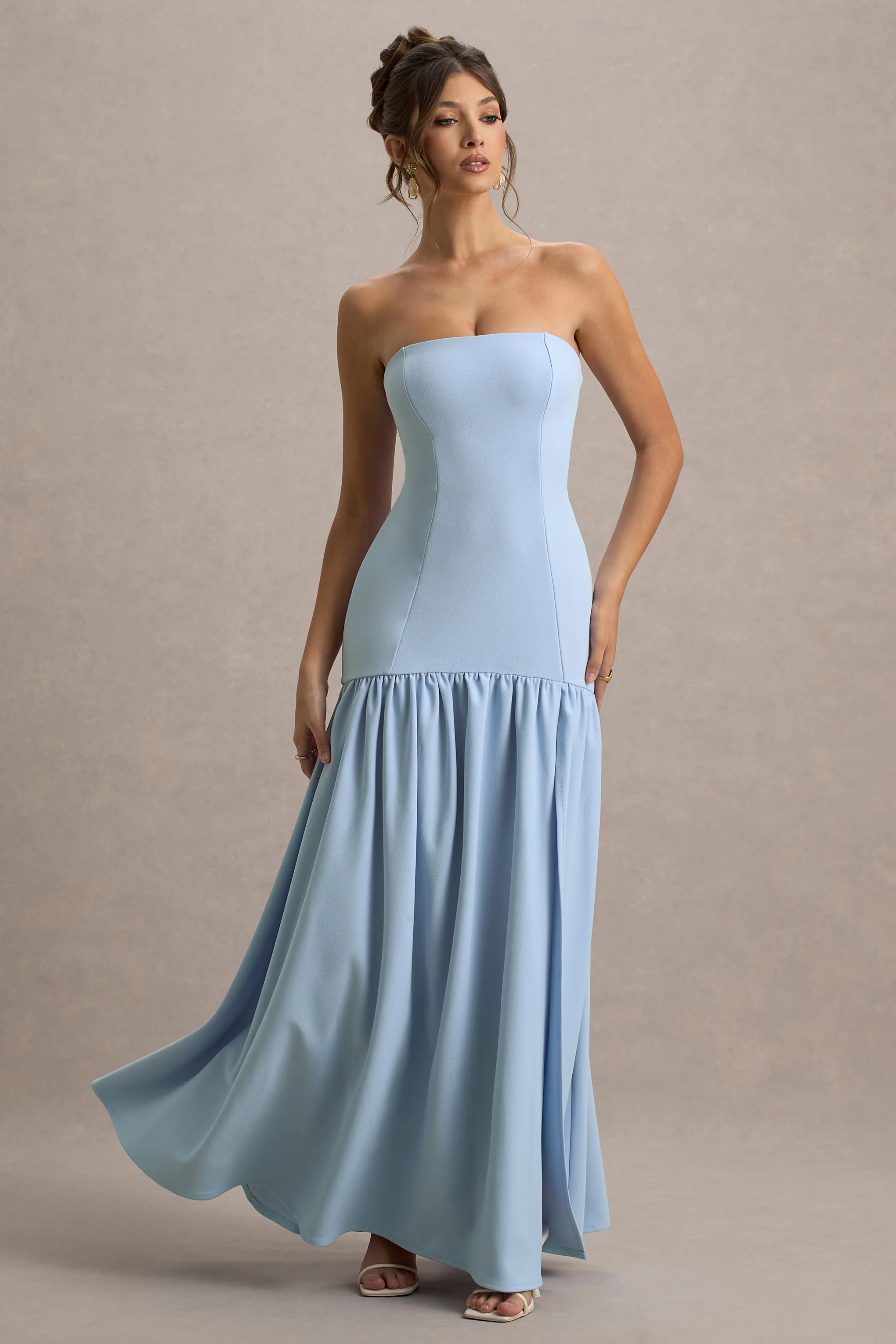 Penny | Powder Blue Bandeau Drop-Waist Maxi Dress