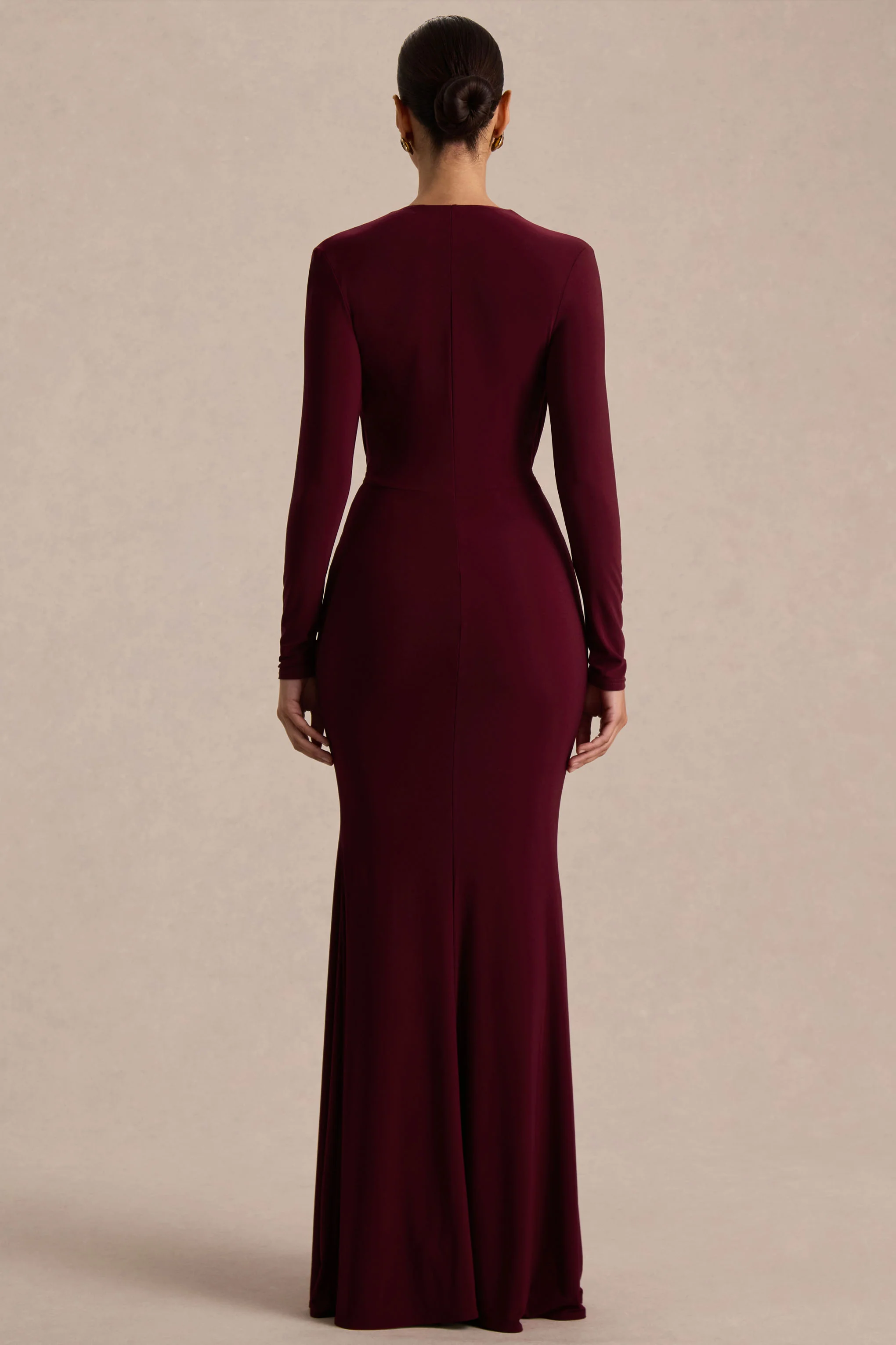 Command | Burgundy Plunge-Neck Maxi Dress With Front-High Split