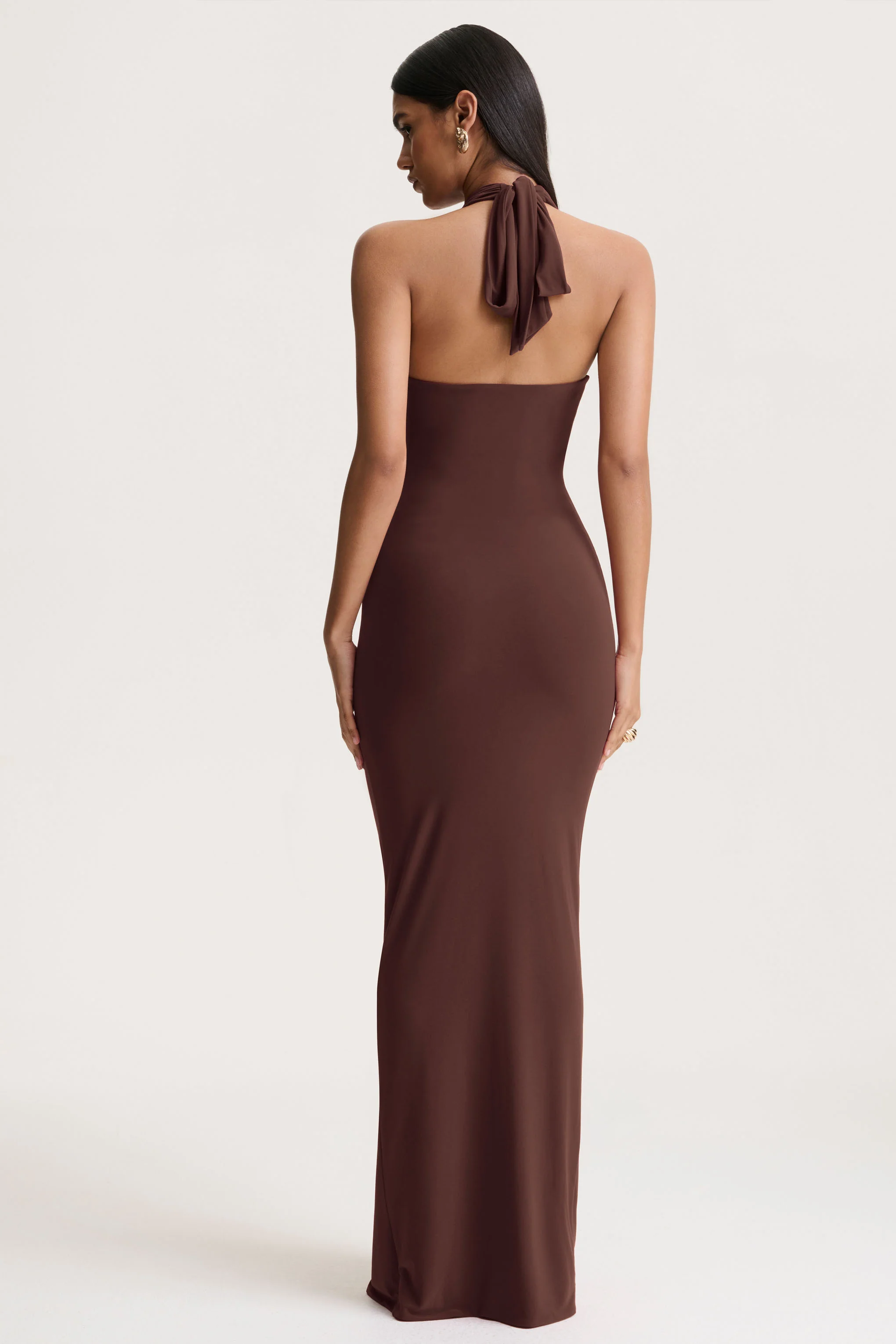 Lesley | Brown Plunge-Neck Maxi Dress