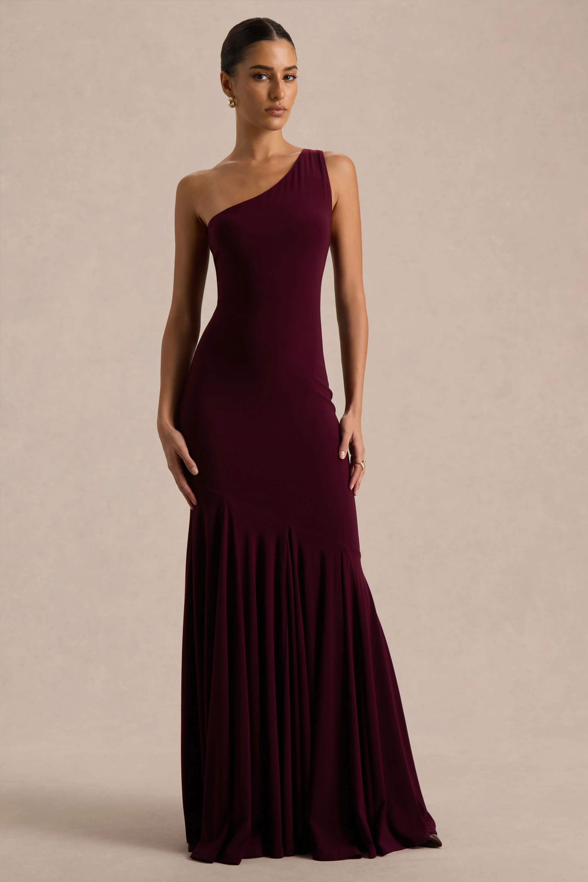 Zya | Dark Plum Asymmetric-Neck Fishtail Maxi Dress