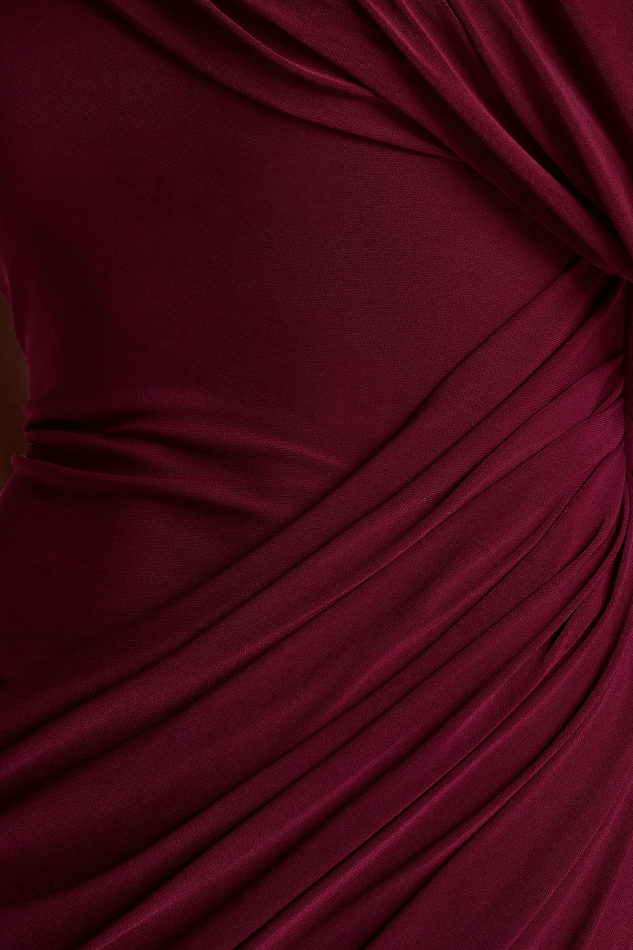 Aphra | Burgundy High-Neck Maxi Dress With Cape-Sleeve