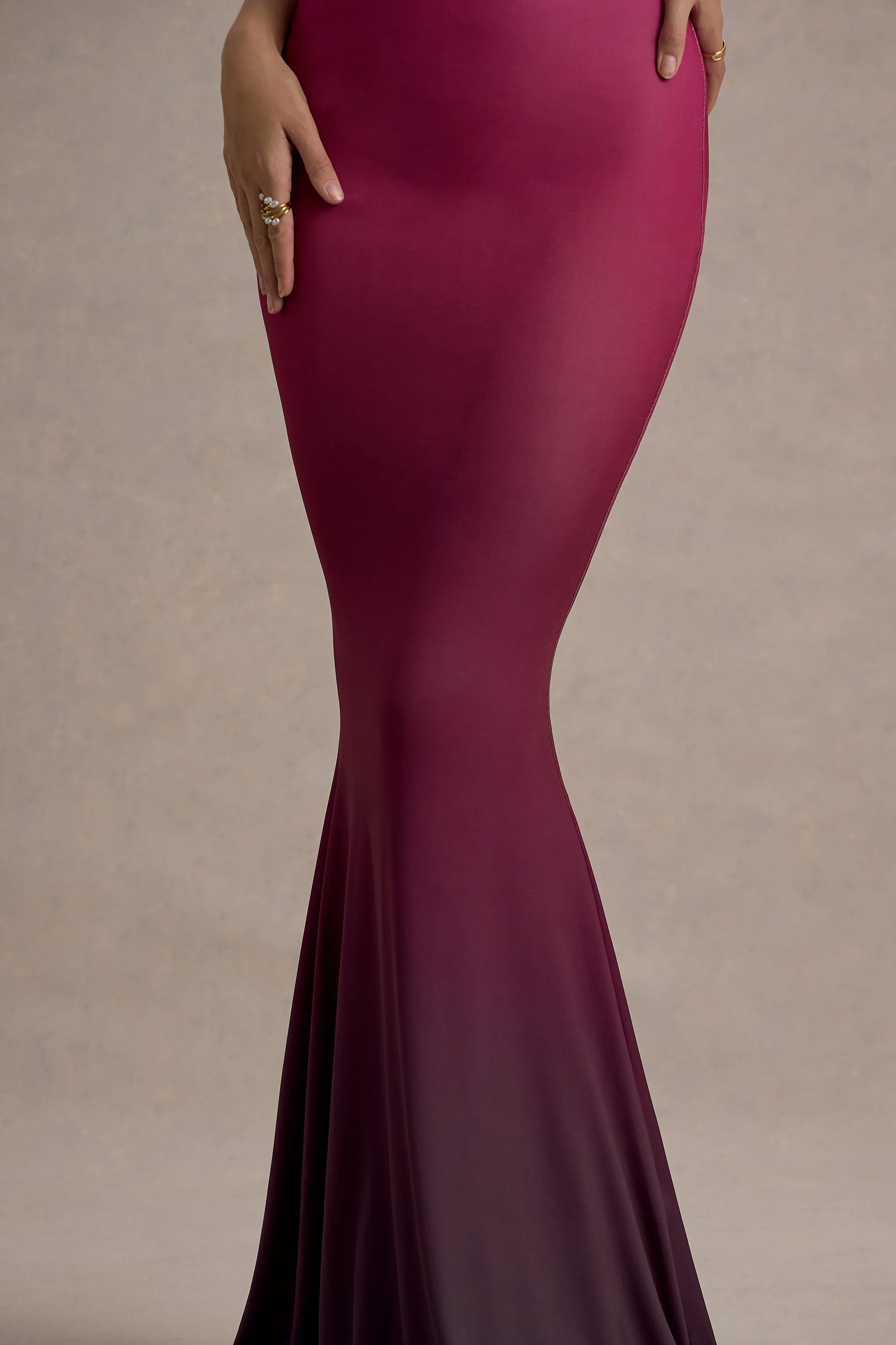 Exotic | Berry Ombre Twisted Asymmetric Maxi Dress