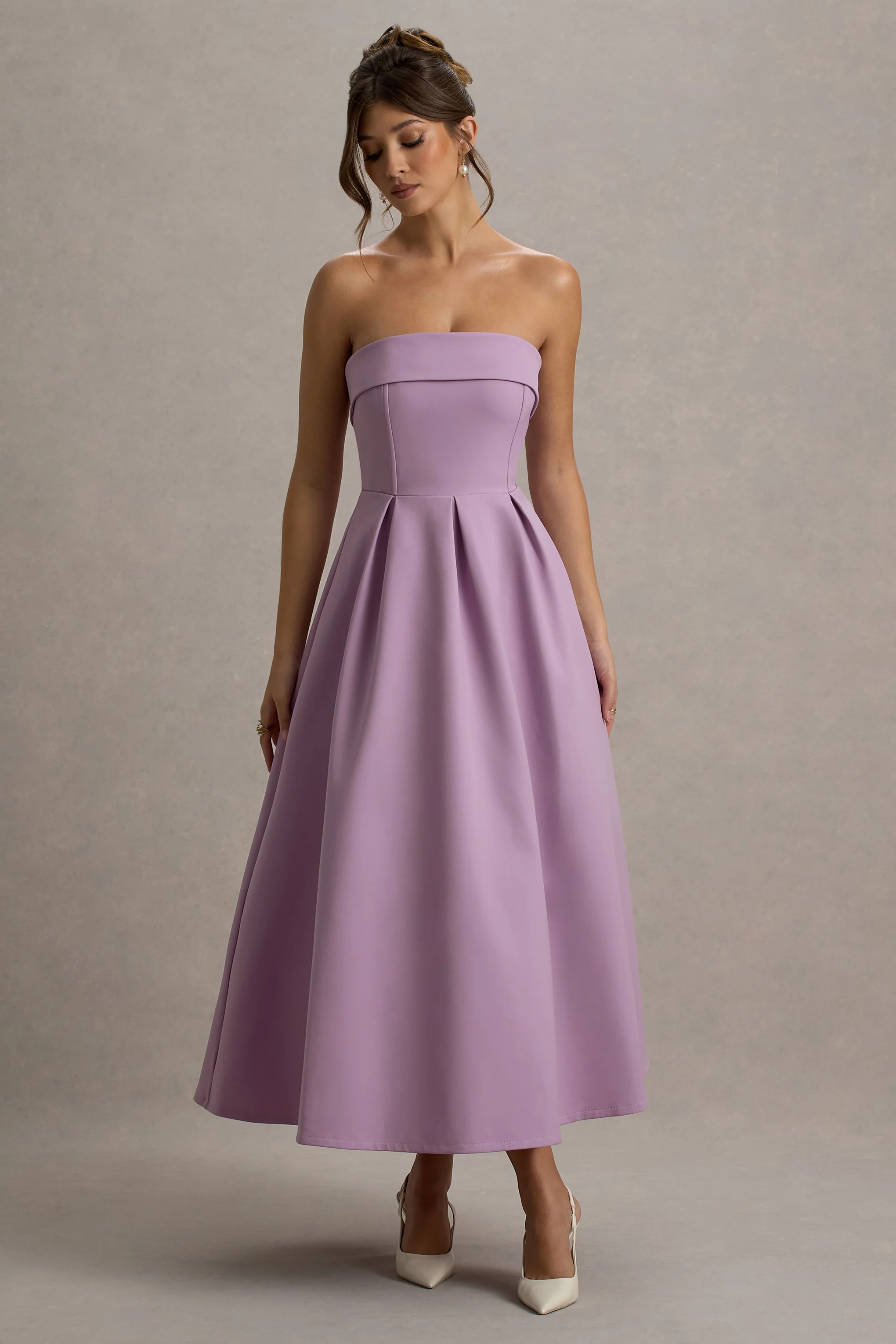 Annalise | Lilac Bandeau Skater Midi Dress