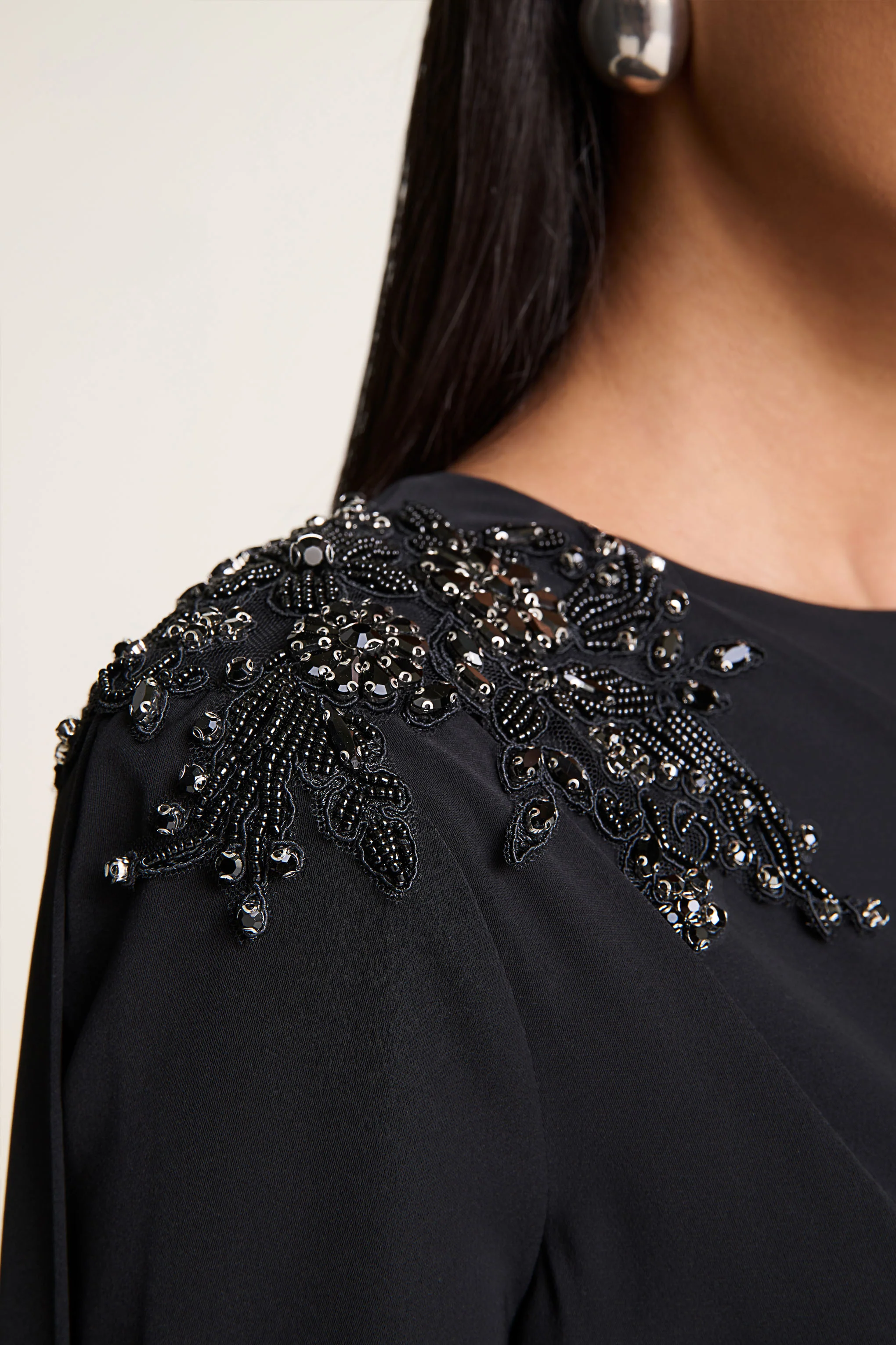 Reese | Black High-Neck Maxi Dress With Embellished Detail and Sash