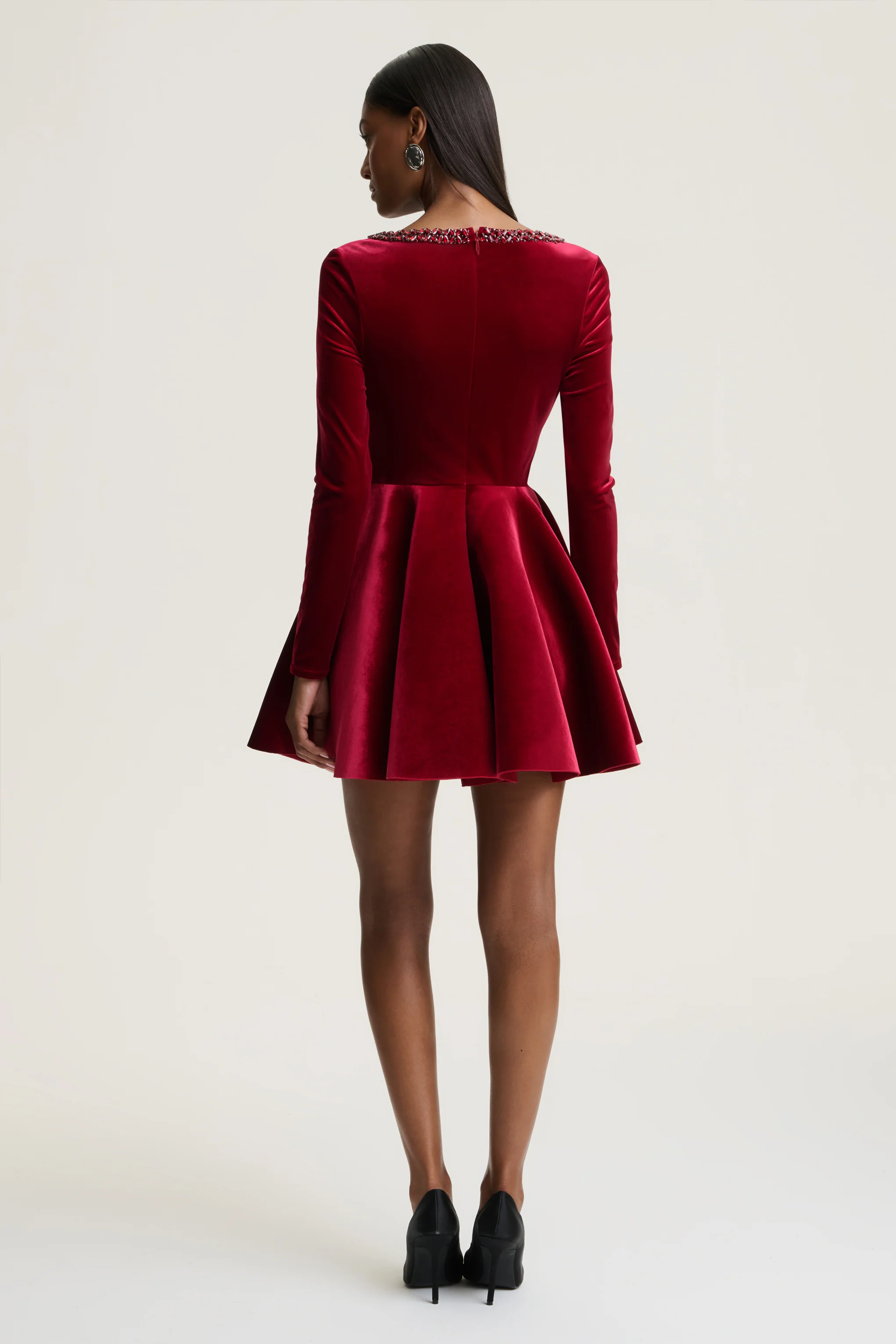 Beloved | Red Velvet Hand-Embellished Square-Neck Mini Dress
