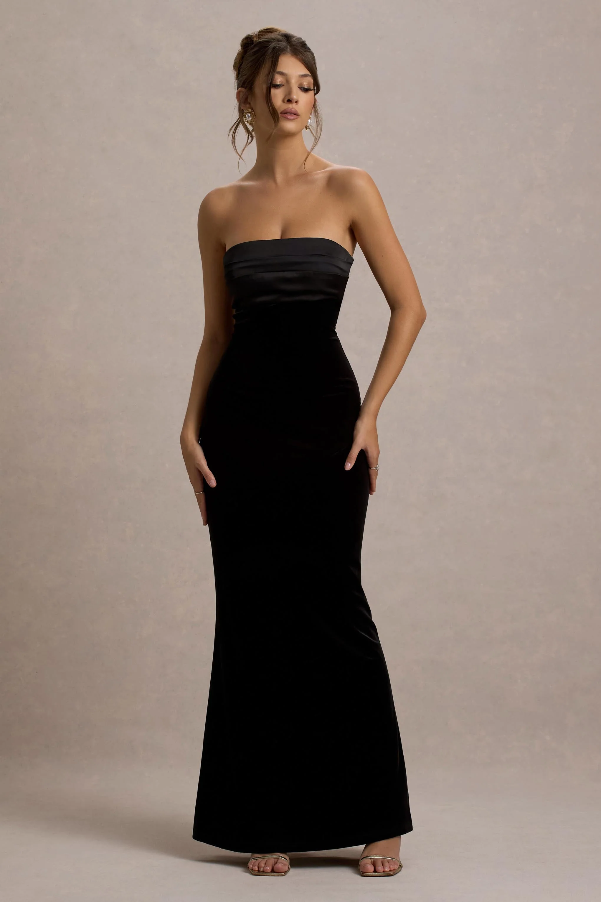 Ambrosi | Black Velvet Bandeau Maxi Dress