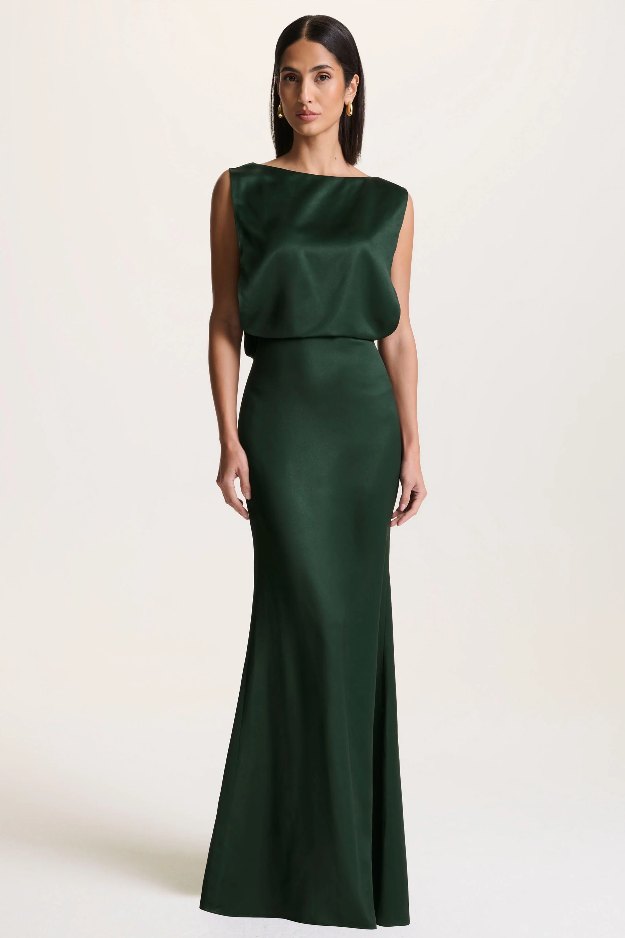 Stacey | Dark Green Slashed-Neck Maxi Dress With Open-Back And Embellished Detail
