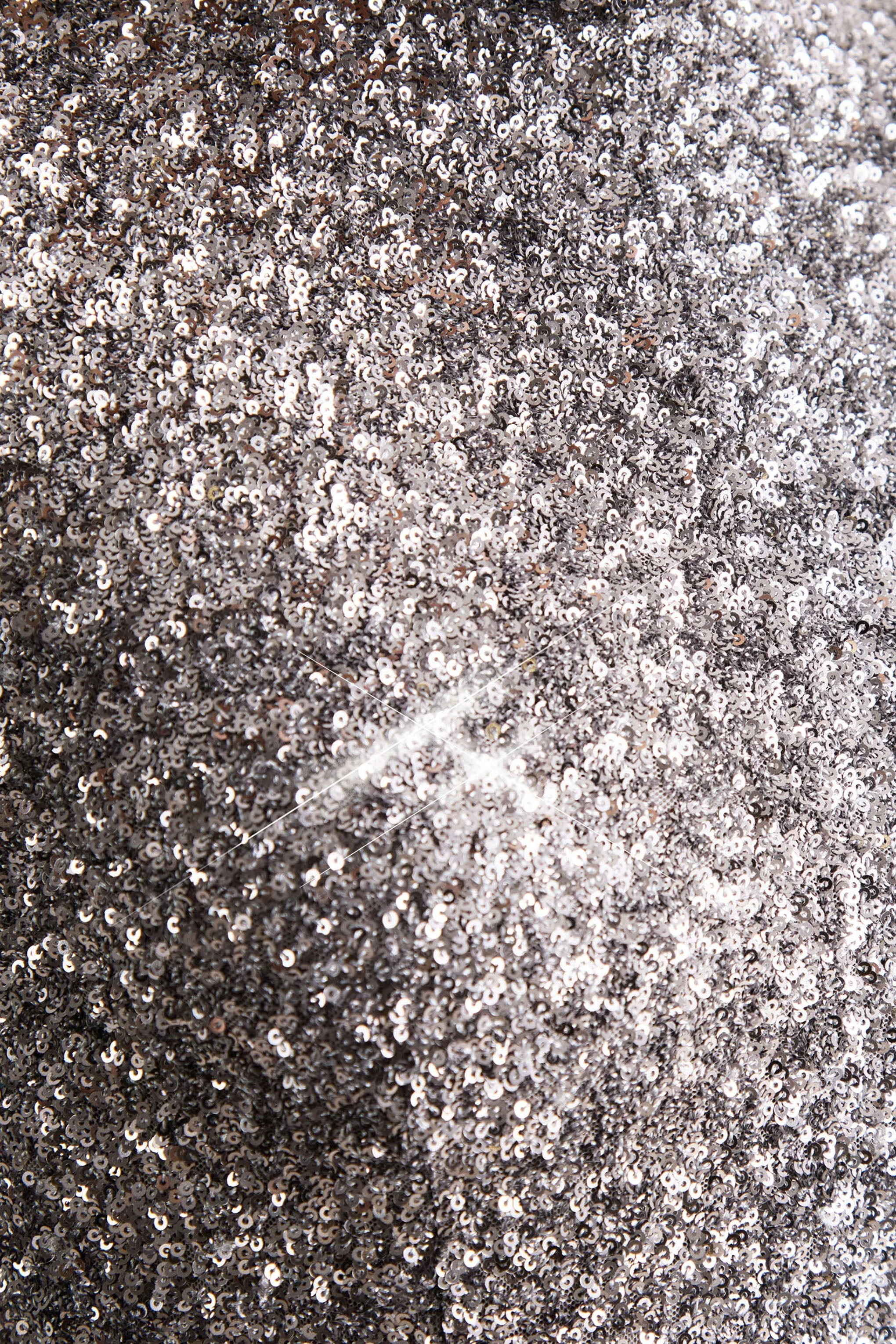 Galaxy | Silver Sequin Turtle-Neck Long-Sleeve Maxi Dress